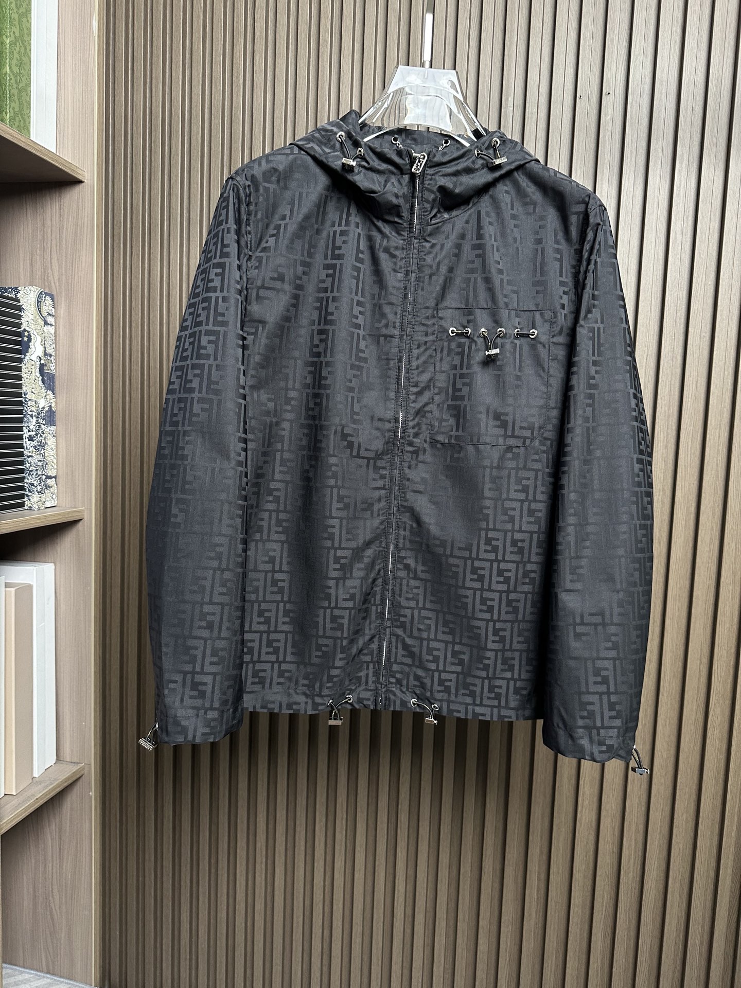 Fendi Charcoal Patterned Hooded Jacket