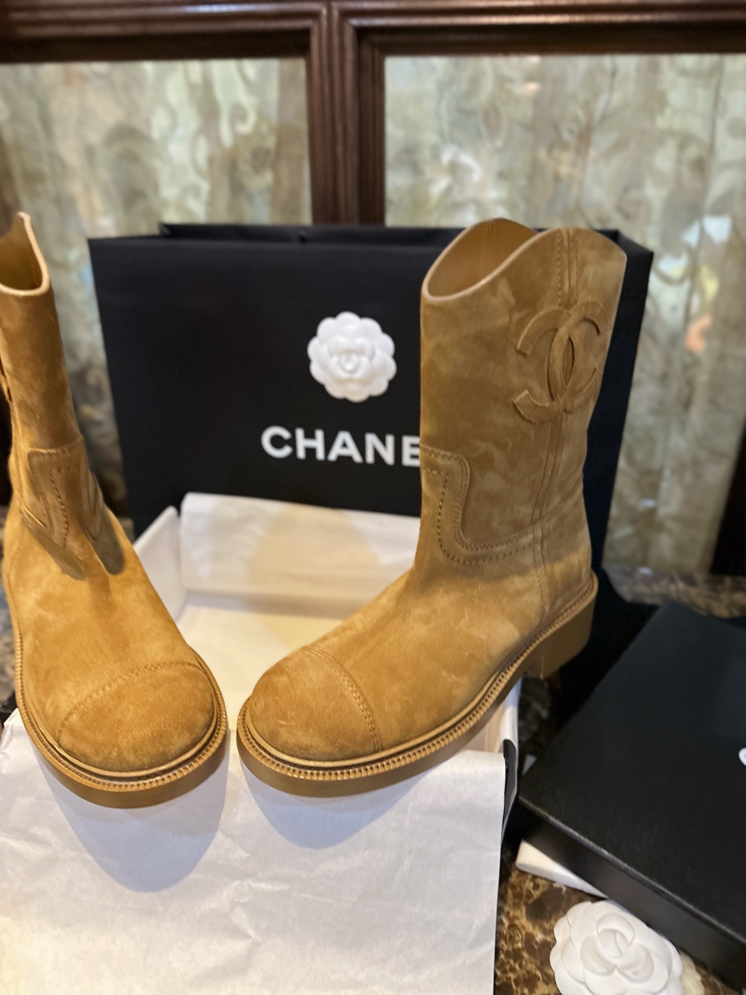 Chanel Boots Black Chamois Vintage