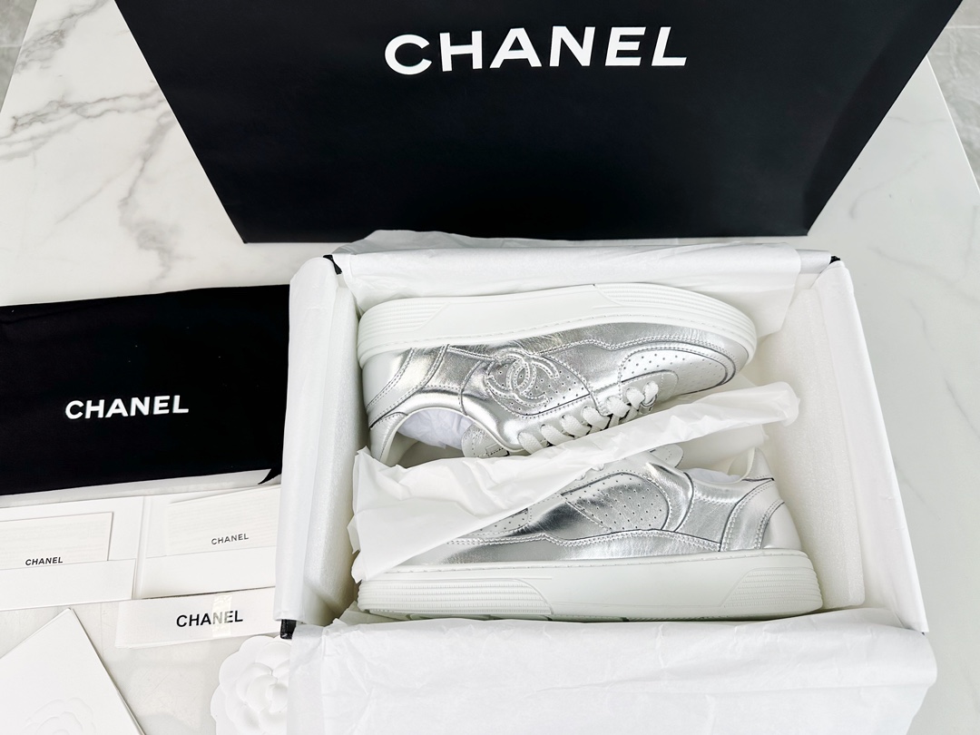 Chanel High
 Shoes Sneakers Silver Sweatpants