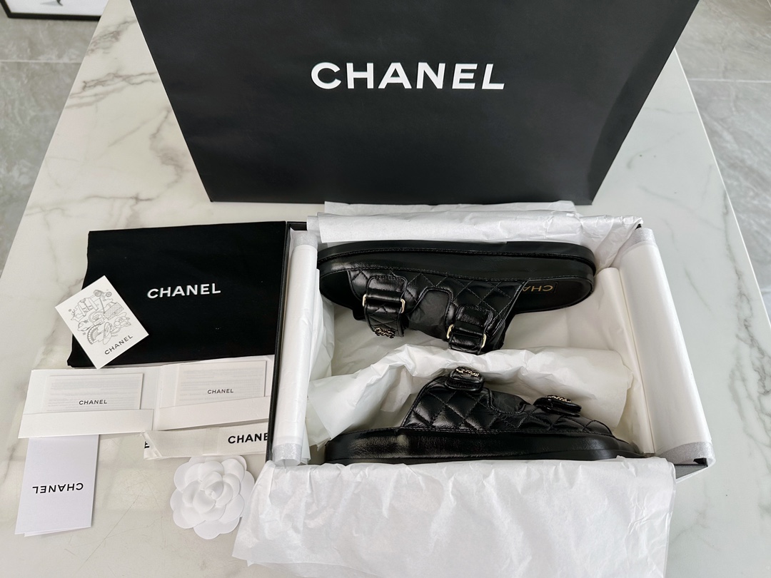 Chanel Shoes Slippers Black Sheepskin