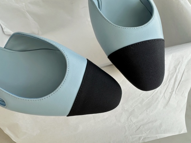 Two-Tone Lambskin Slingback with Satin Cap-Toe, Black and Light Blue 1 Two-Tone Lambskin Slingback with Satin Cap-Toe, Black and Light Blue