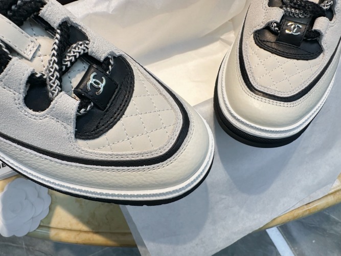 Chanel Women's Cream Leather Lace-Up Sneakers with Quilted Detailing 1 Chanel Women's Cream Leather Lace-Up Sneakers with Quilted Detailing