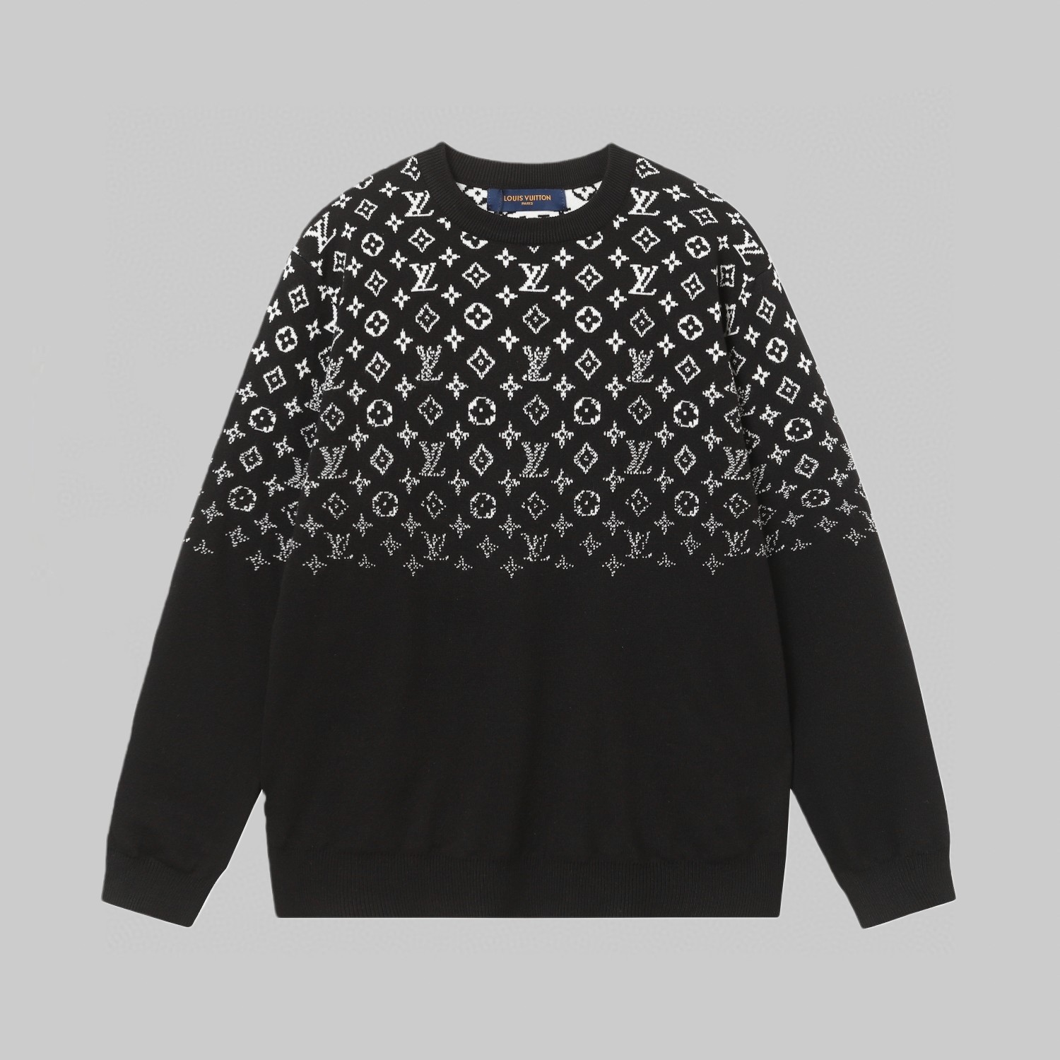 P135 LV Louis Vuitton suéter de punto casual de lujo con logo en degradado jacquard, esta camiseta de manga larga con c…