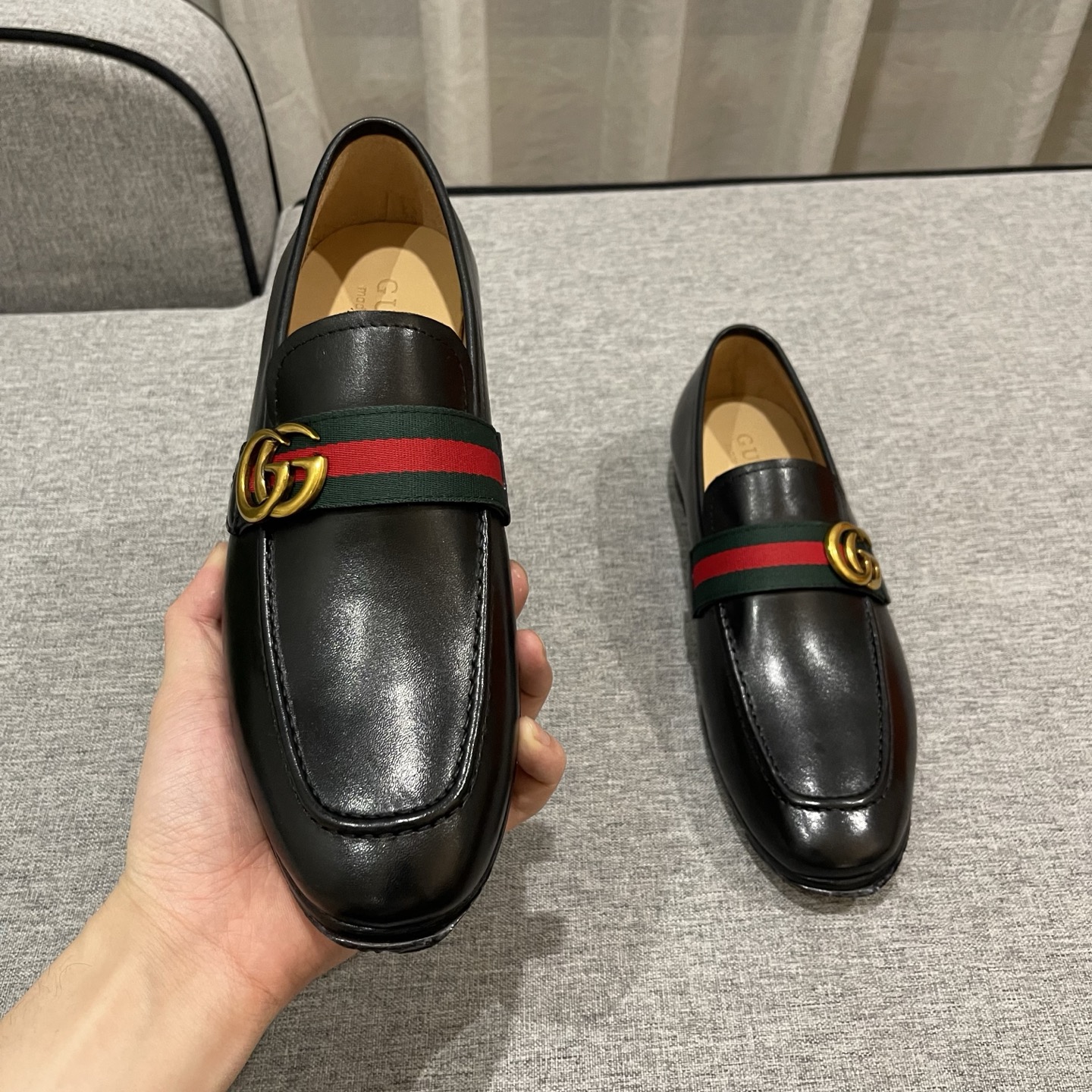Gucci Men's Black Leather Loafers with Signature Web and Interlocking G 8 i1740995981183 3563 0 6