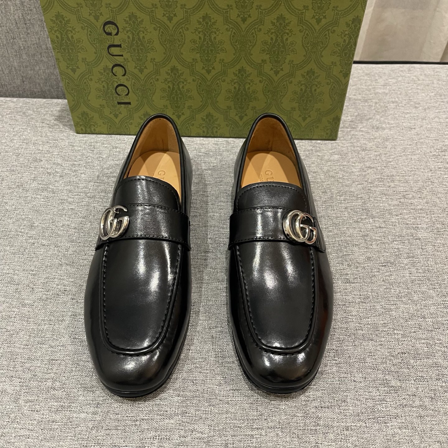 Gucci Men's Black Leather Loafers with Double G Hardware, Size 38-45 1 Gucci Men's Black Leather Loafers with Double G Hardware, Size 38-45
