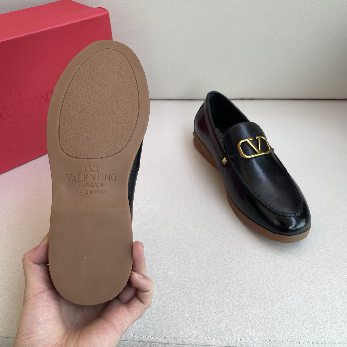 Valentino Garavani Men's Black Leather Loafers with Gold V Logo Buckle 10 i1742902820961 4796 0 8