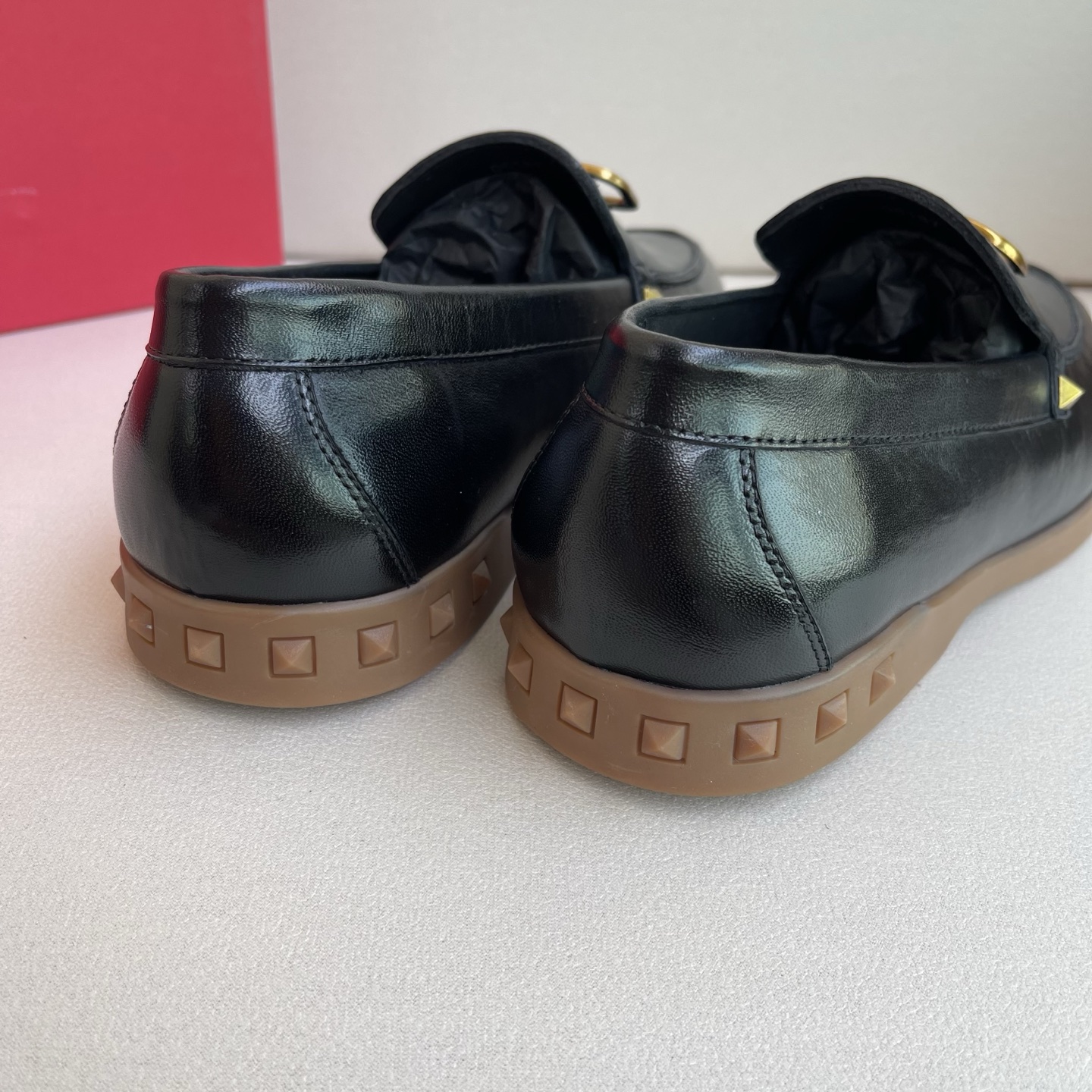 Valentino Garavani Men's Black Leather Loafers with Gold V Logo Buckle 6 i1742902820965 4422 0 4