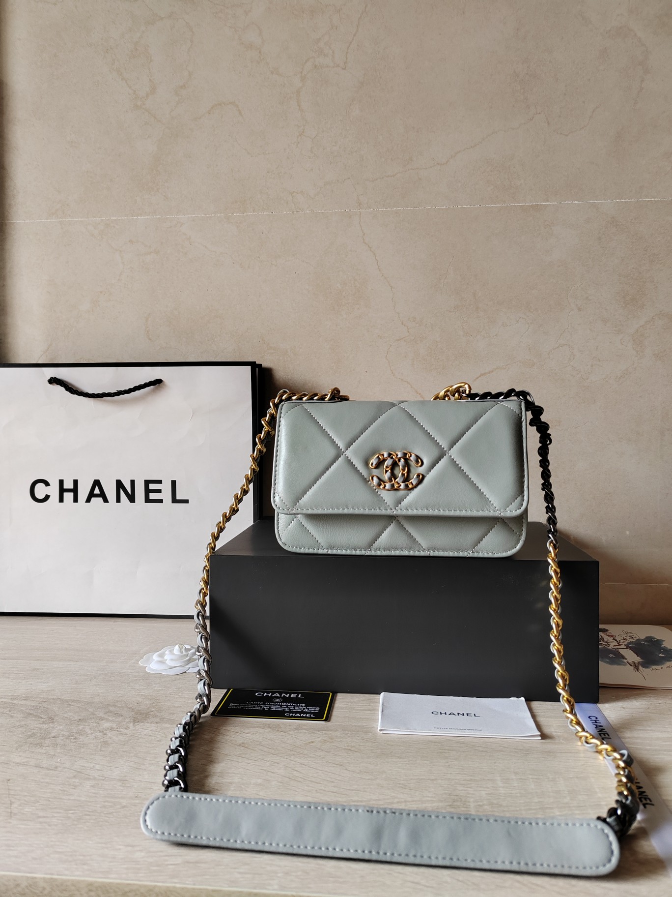 Chanel Crossbody & Shoulder Bags Grey Silver Lambskin Sheepskin Chains