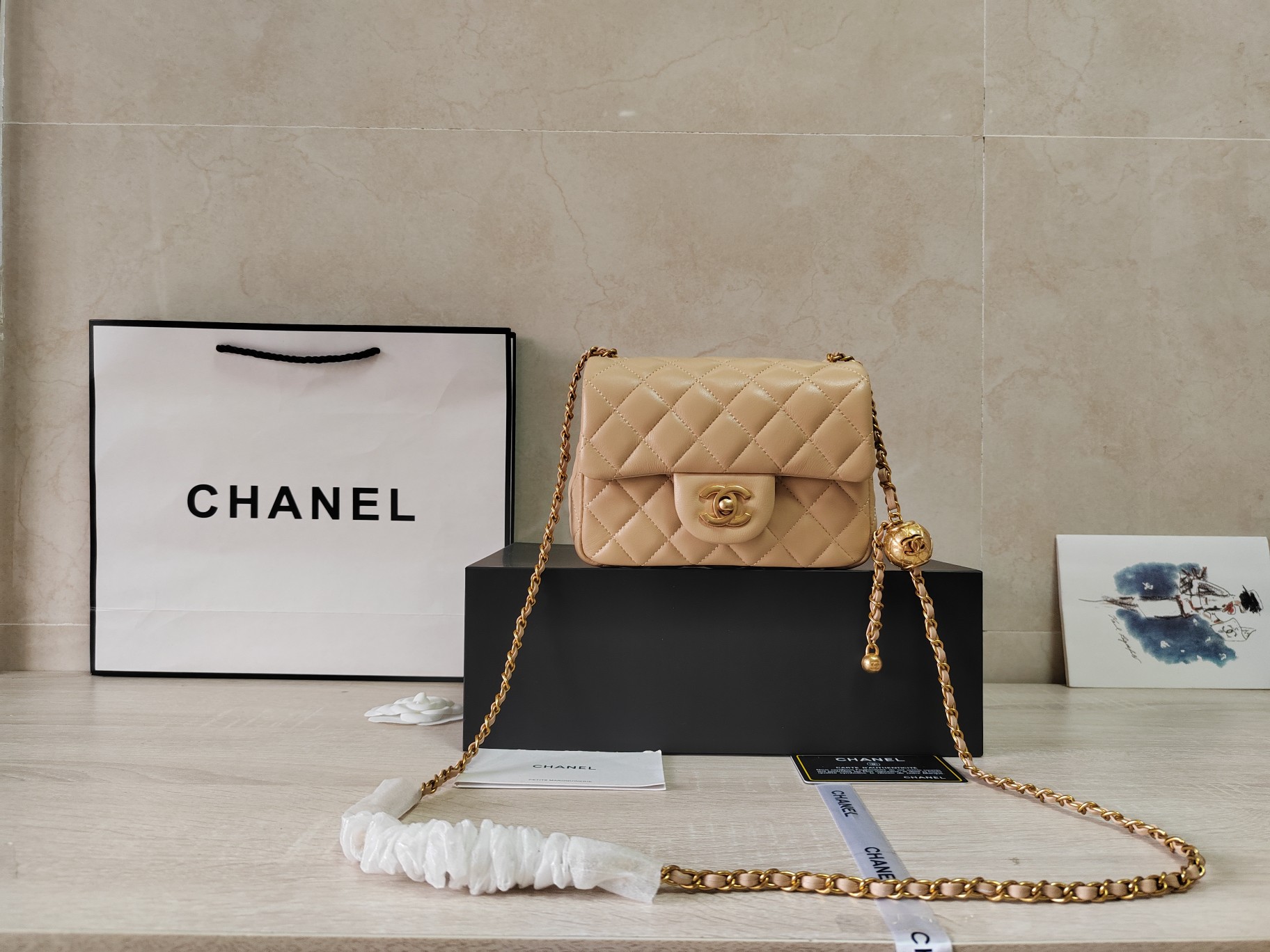 Chanel Classic Flap Bag Crossbody & Shoulder Bags Apricot Color Chains