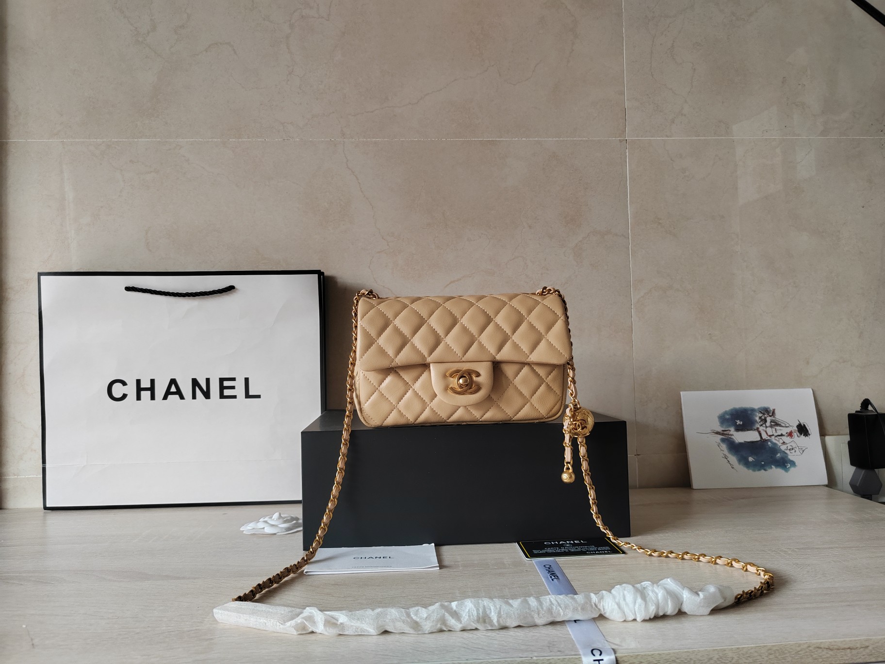 Chanel Classic Flap Bag Crossbody & Shoulder Bags Apricot Color Vintage Chains