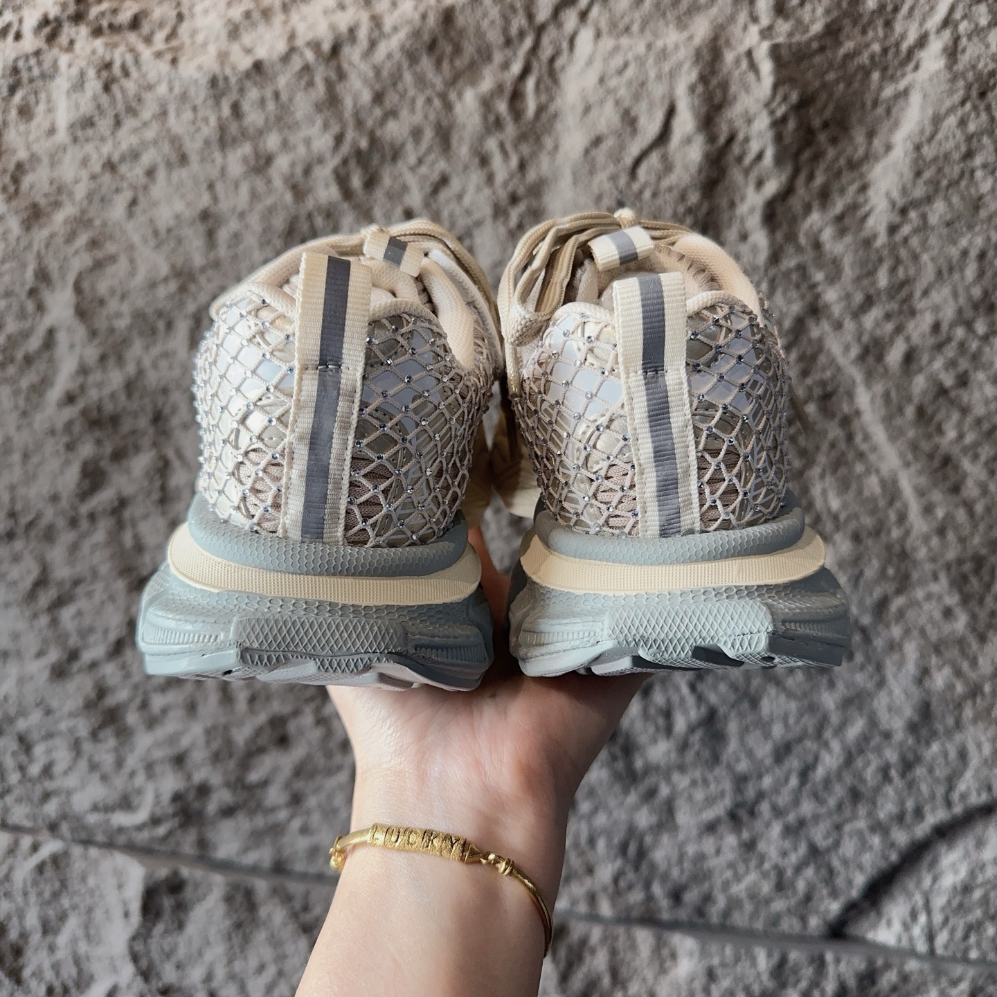 图片[7]-BALENCIAGA 3XL水钻童鞋 巴黎世家厚底增高鞋3XL渔网水钻复古休闲百搭鞋 系带方式：系带+内侧魔术 26-37-选品中心