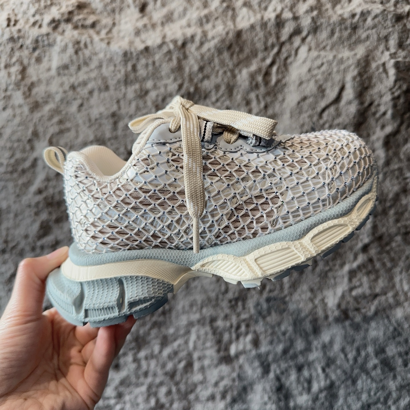 图片[4]-BALENCIAGA 3XL水钻童鞋 巴黎世家厚底增高鞋3XL渔网水钻复古休闲百搭鞋 系带方式：系带+内侧魔术 26-37-选品中心