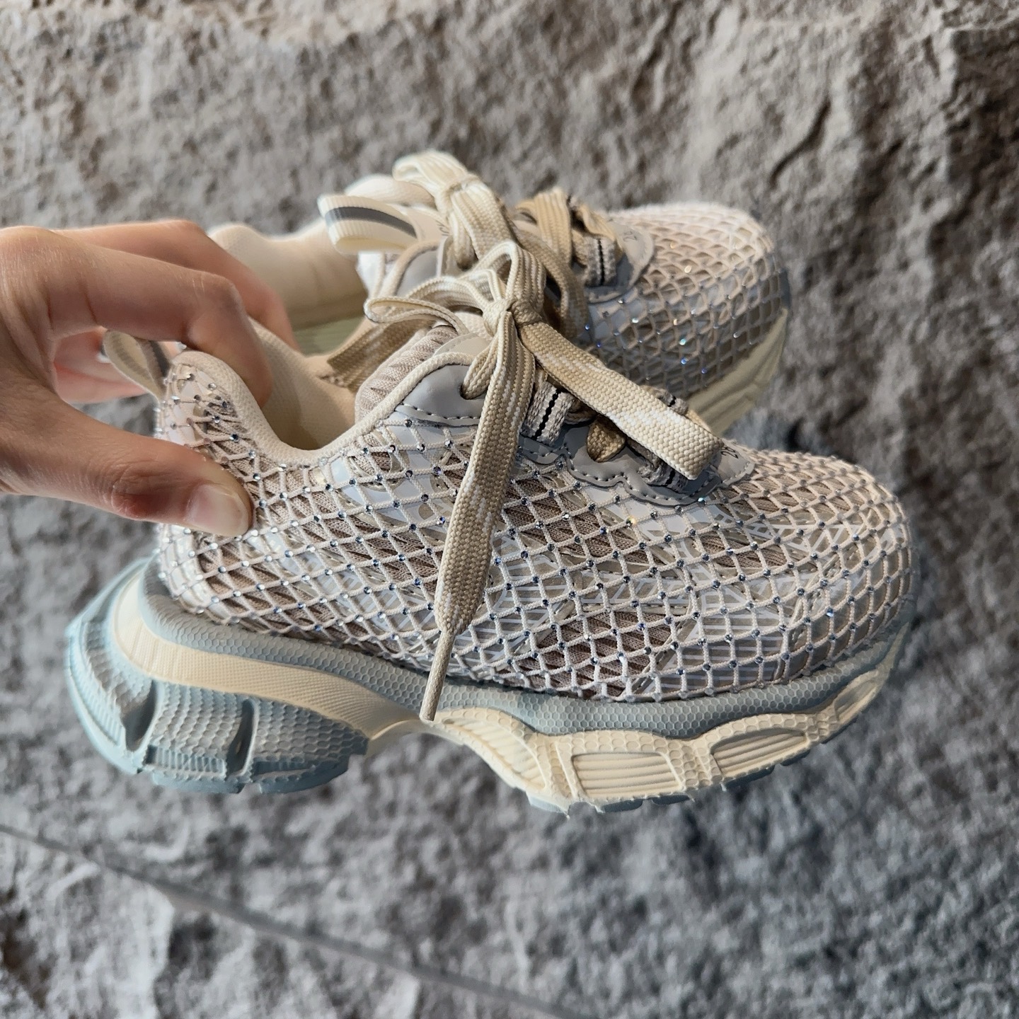 BALENCIAGA 3XL水钻童鞋 巴黎世家厚底增高鞋3XL渔网水钻复古休闲百搭鞋 系带方式：系带+内侧魔术 26-37-选品中心