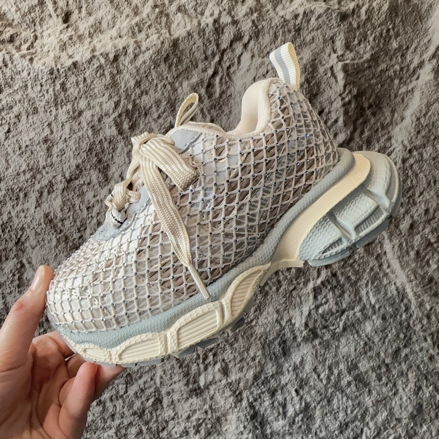 图片[3]-BALENCIAGA 3XL水钻童鞋 巴黎世家厚底增高鞋3XL渔网水钻复古休闲百搭鞋 系带方式：系带+内侧魔术 26-37-选品中心