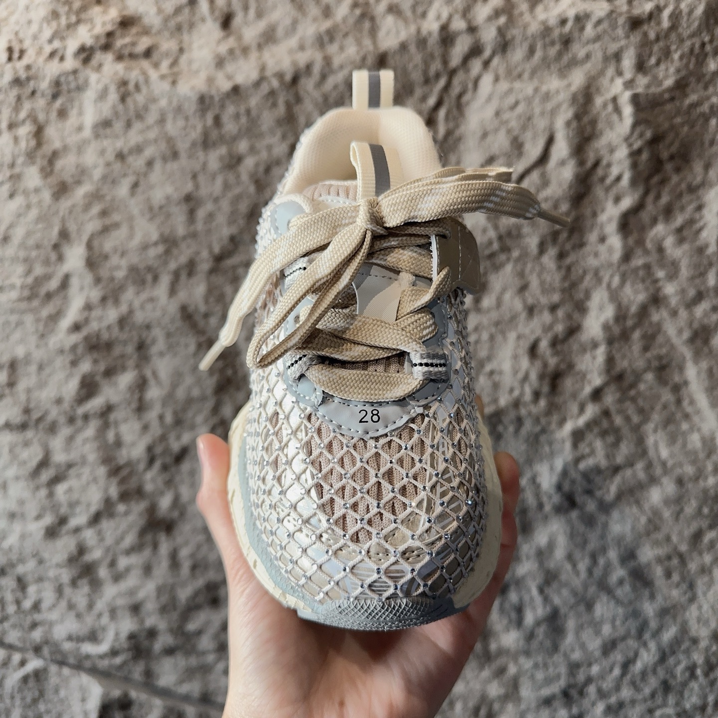 图片[2]-BALENCIAGA 3XL水钻童鞋 巴黎世家厚底增高鞋3XL渔网水钻复古休闲百搭鞋 系带方式：系带+内侧魔术 26-37-选品中心