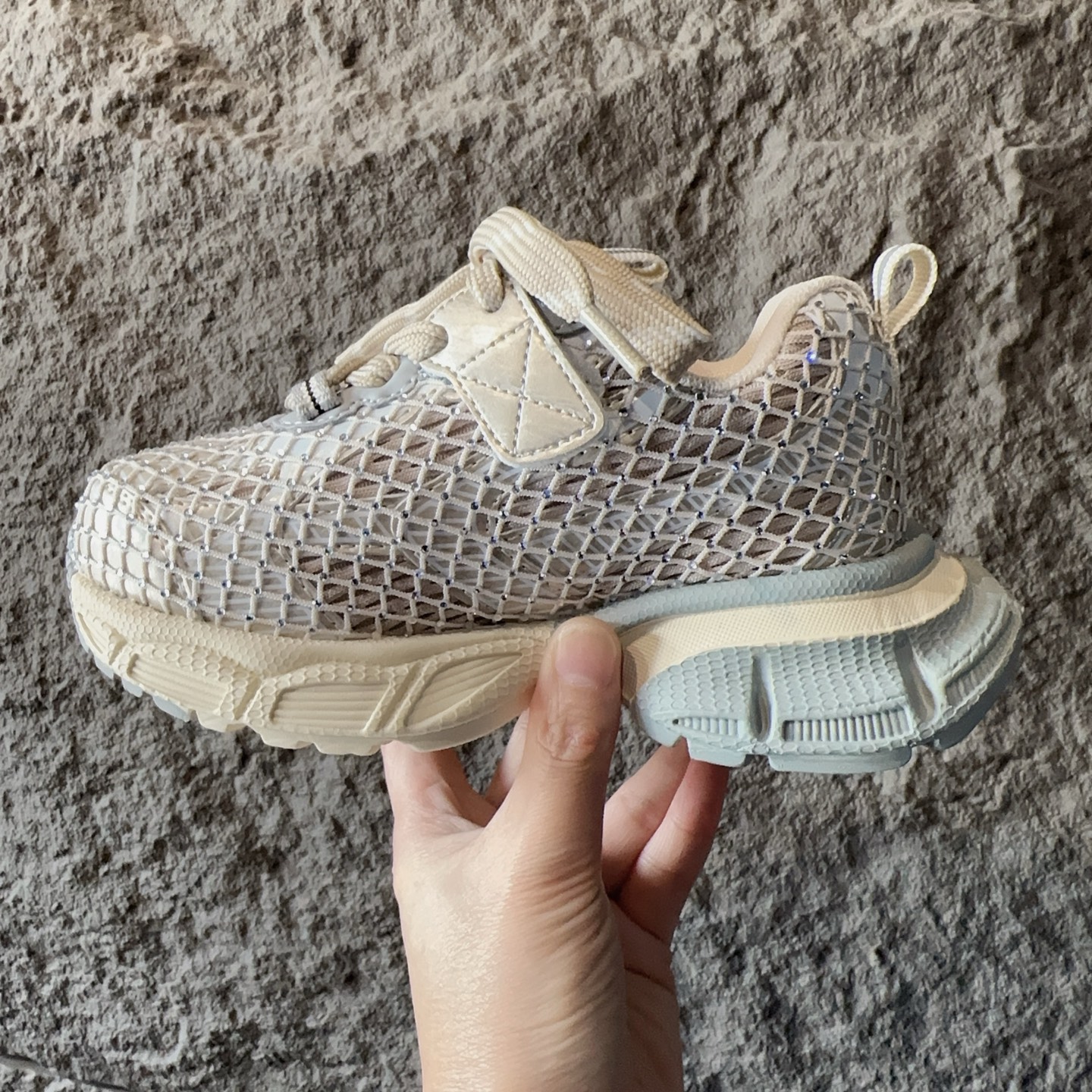 图片[6]-BALENCIAGA 3XL水钻童鞋 巴黎世家厚底增高鞋3XL渔网水钻复古休闲百搭鞋 系带方式：系带+内侧魔术 26-37-选品中心