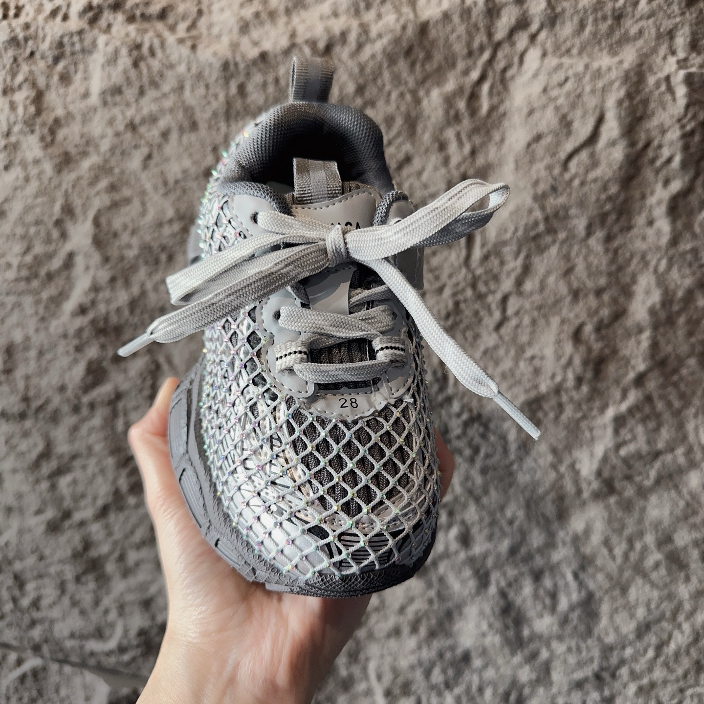 图片[2]-BALENCIAGA 3XL水钻童鞋 巴黎世家厚底增高鞋3XL渔网水钻复古休闲百搭鞋 系带方式：系带+内侧魔术 26-37-选品中心