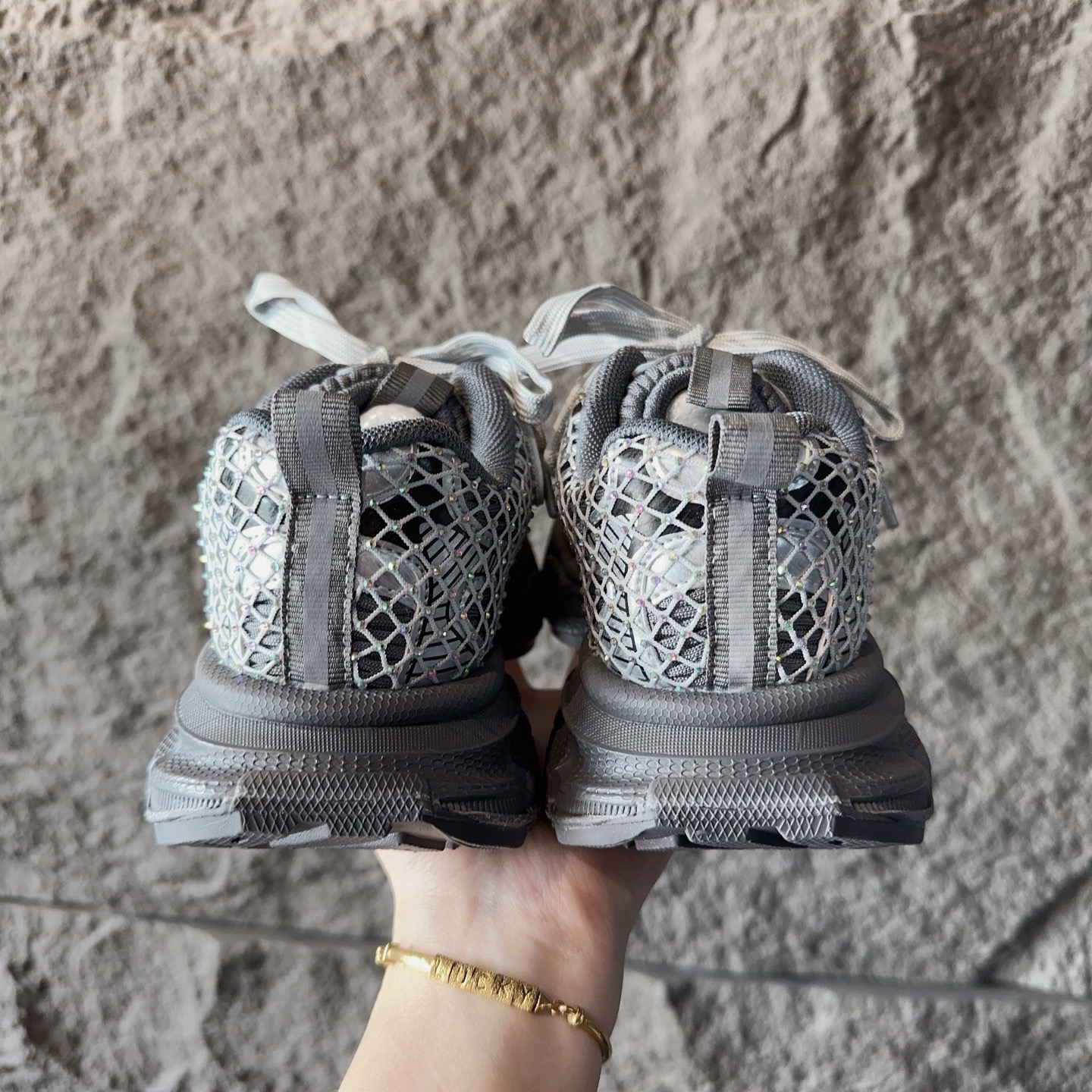 图片[7]-BALENCIAGA 3XL水钻童鞋 巴黎世家厚底增高鞋3XL渔网水钻复古休闲百搭鞋 系带方式：系带+内侧魔术 26-37-选品中心