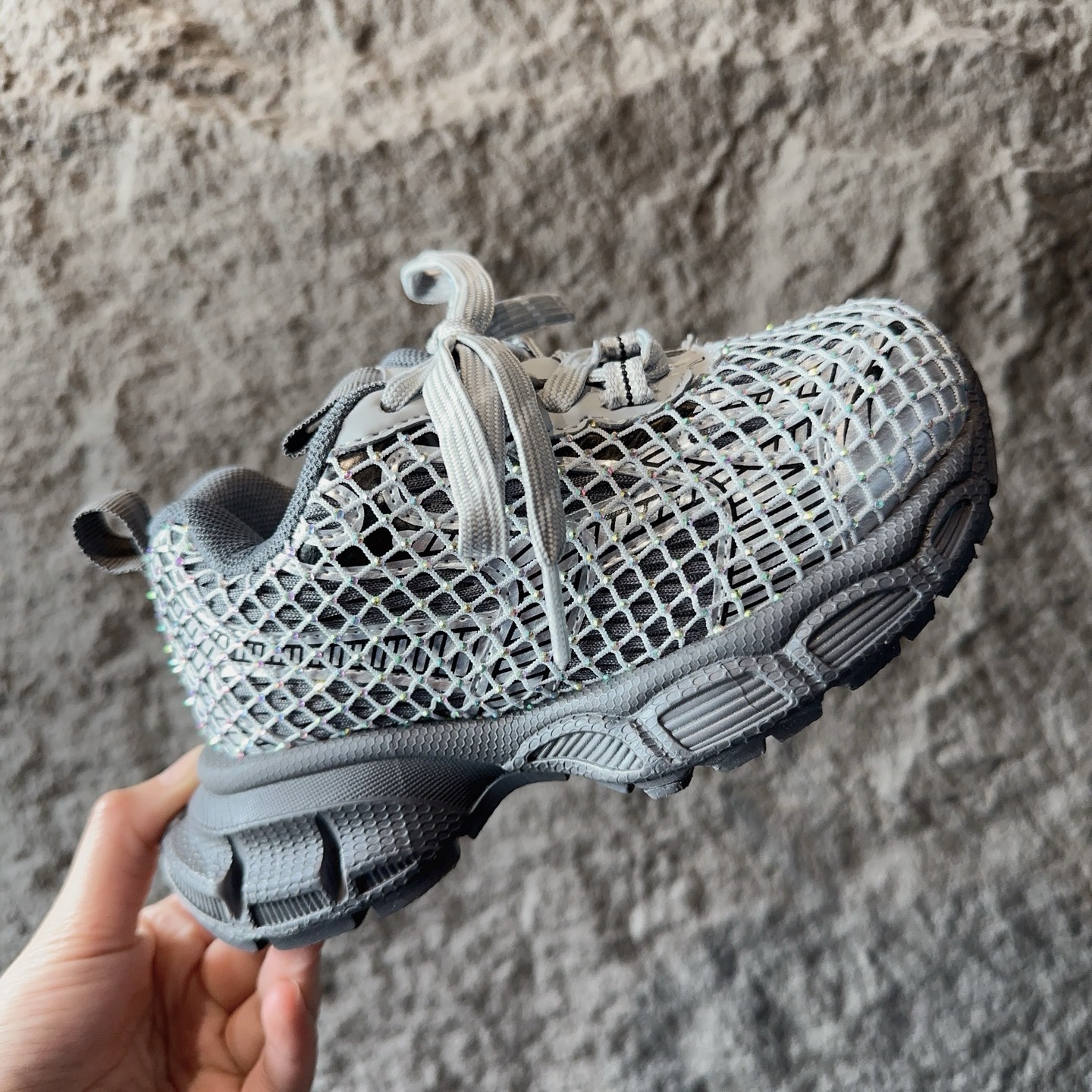 图片[4]-BALENCIAGA 3XL水钻童鞋 巴黎世家厚底增高鞋3XL渔网水钻复古休闲百搭鞋 系带方式：系带+内侧魔术 26-37-选品中心