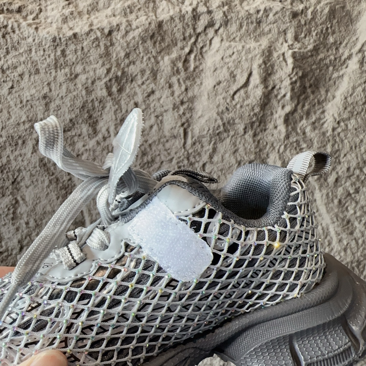 图片[9]-BALENCIAGA 3XL水钻童鞋 巴黎世家厚底增高鞋3XL渔网水钻复古休闲百搭鞋 系带方式：系带+内侧魔术 26-37-选品中心