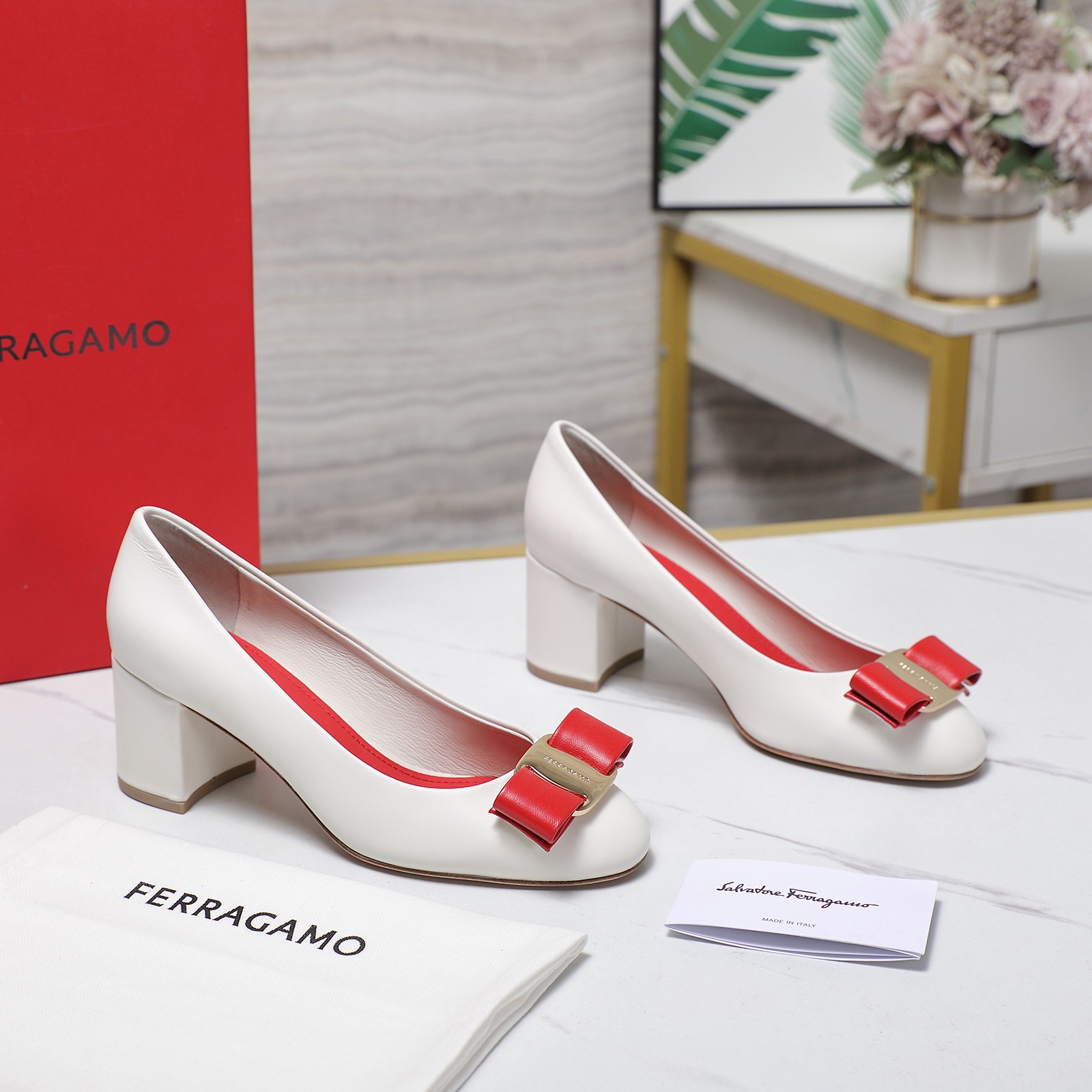 Salvatore Ferragamo Women's Gancini Heel Pumps in White Leather 5 a1734185445573 5040