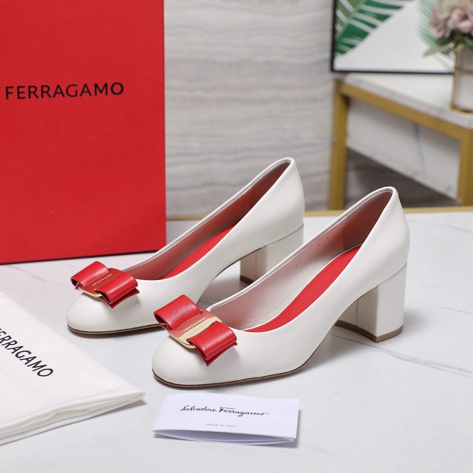 Salvatore Ferragamo Women's Gancini Heel Pumps in White Leather 3 a1734185446807 7375