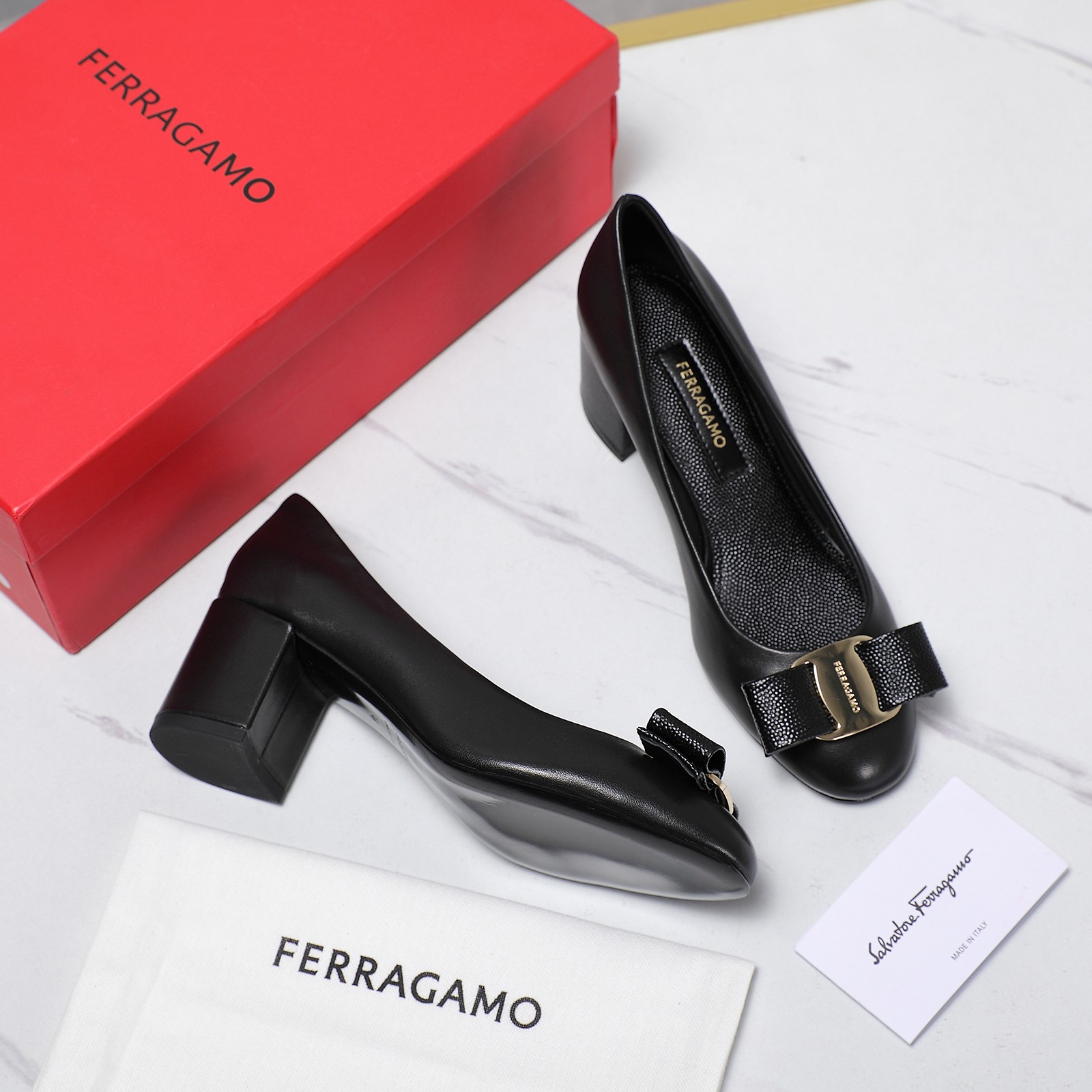Salvatore Ferragamo Women's Round-Toe Block Heel Pumps with Bow 5 a1734185495792 8808