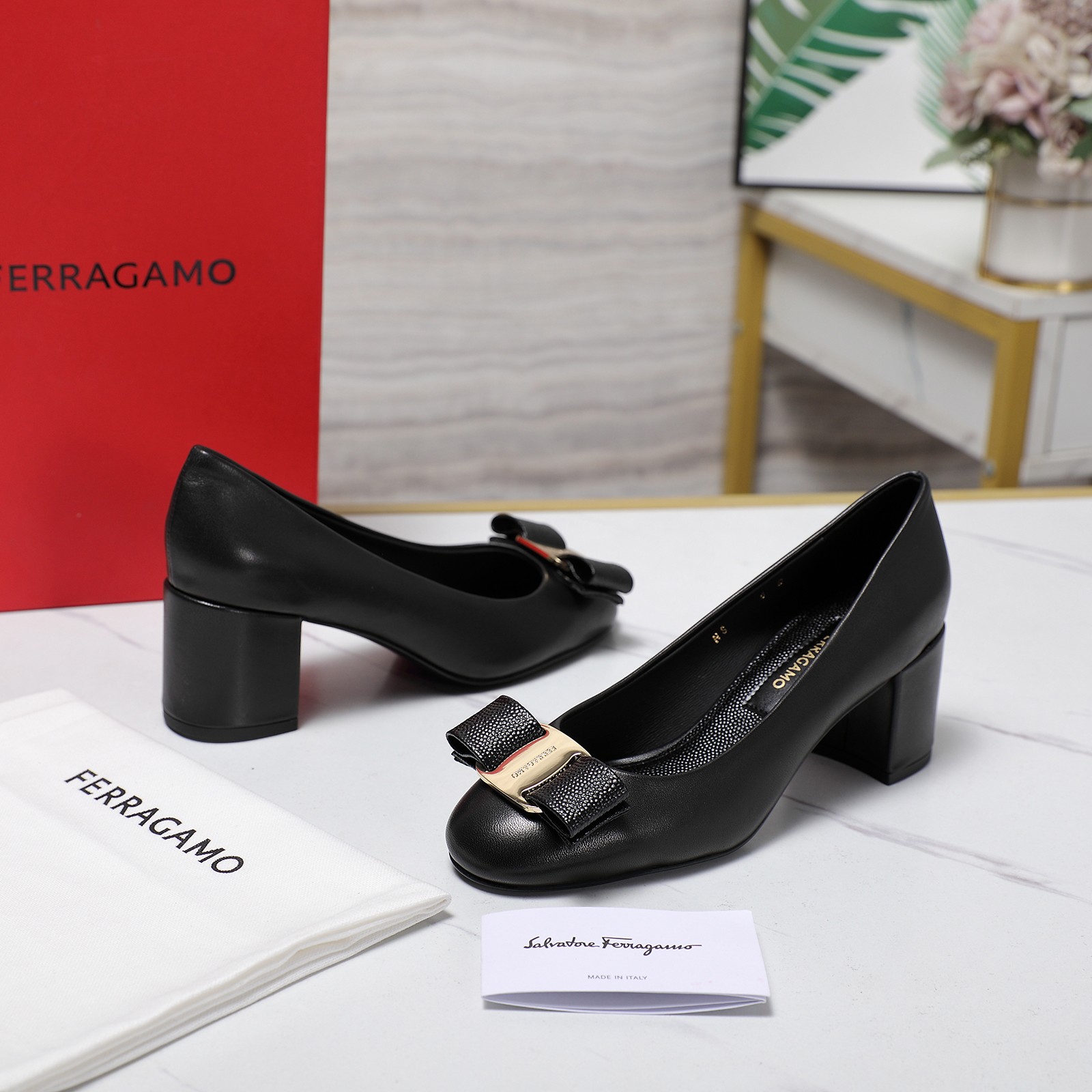 Salvatore Ferragamo Women's Round-Toe Block Heel Pumps with Bow 7 a1734185495800 5388