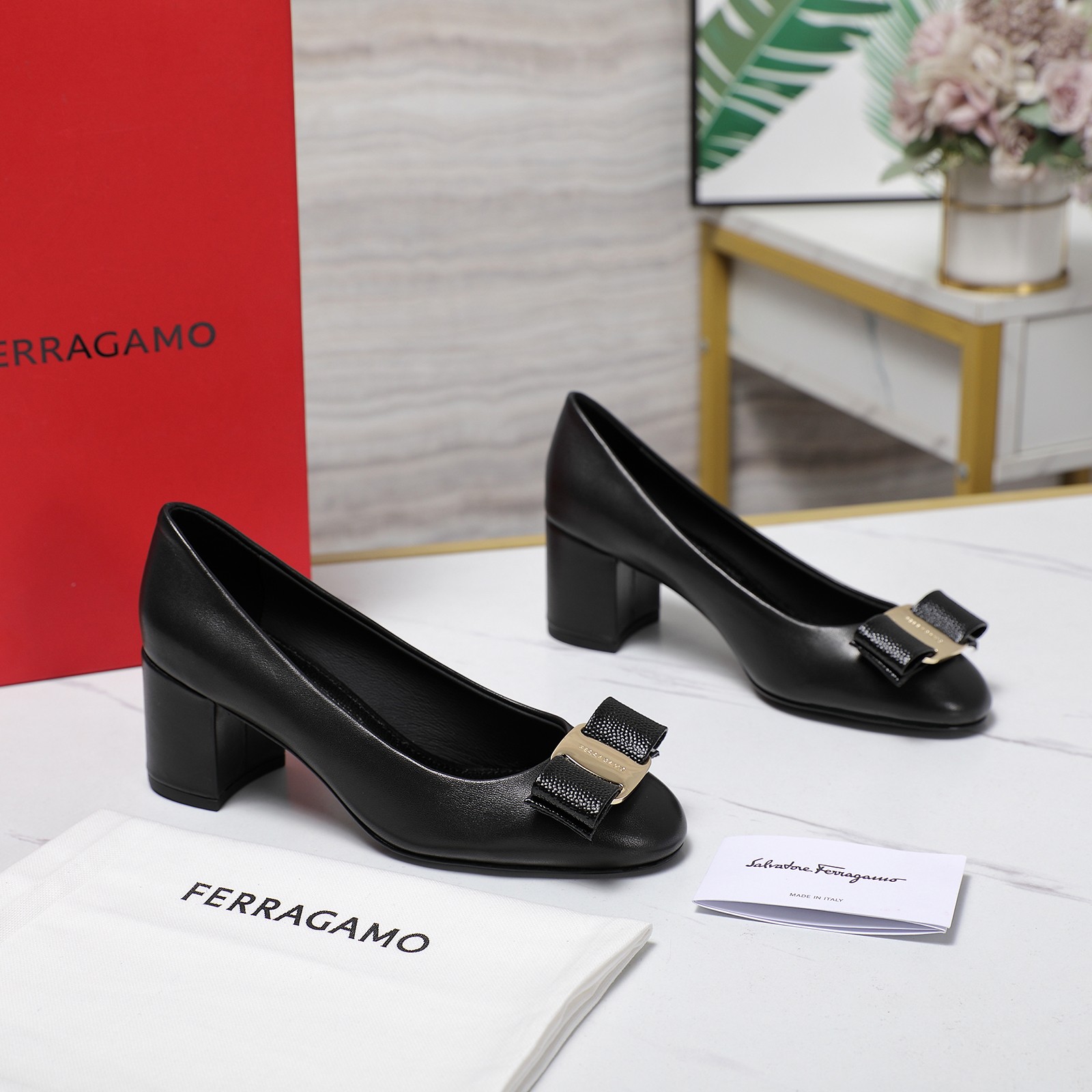 Salvatore Ferragamo Women's Round-Toe Block Heel Pumps with Bow 8 a1734185497245 1685