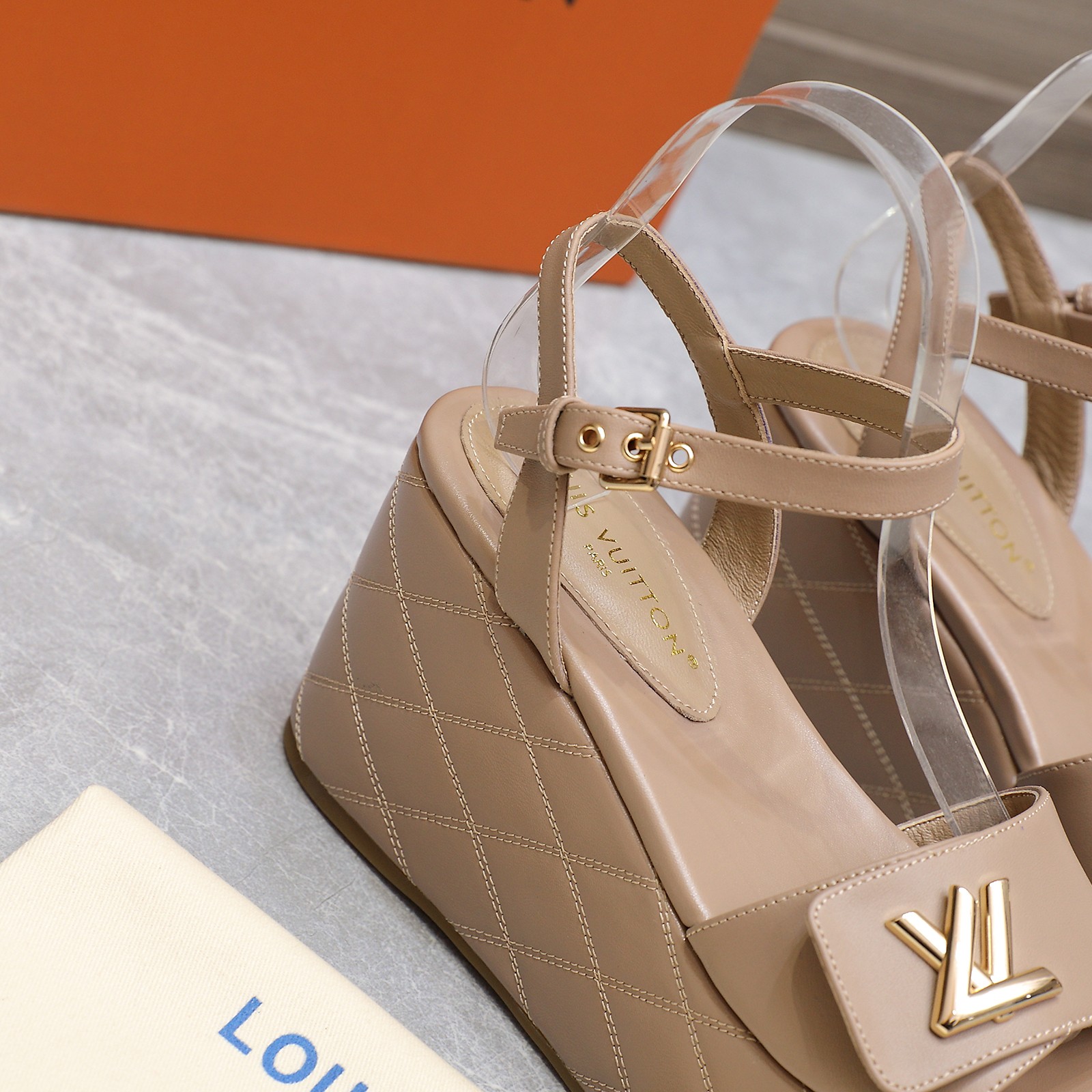 Louis Vuitton Women's Shake Platform Wedge Sandals, Beige Leather, Size 35-40 7 a1734614235219 3373