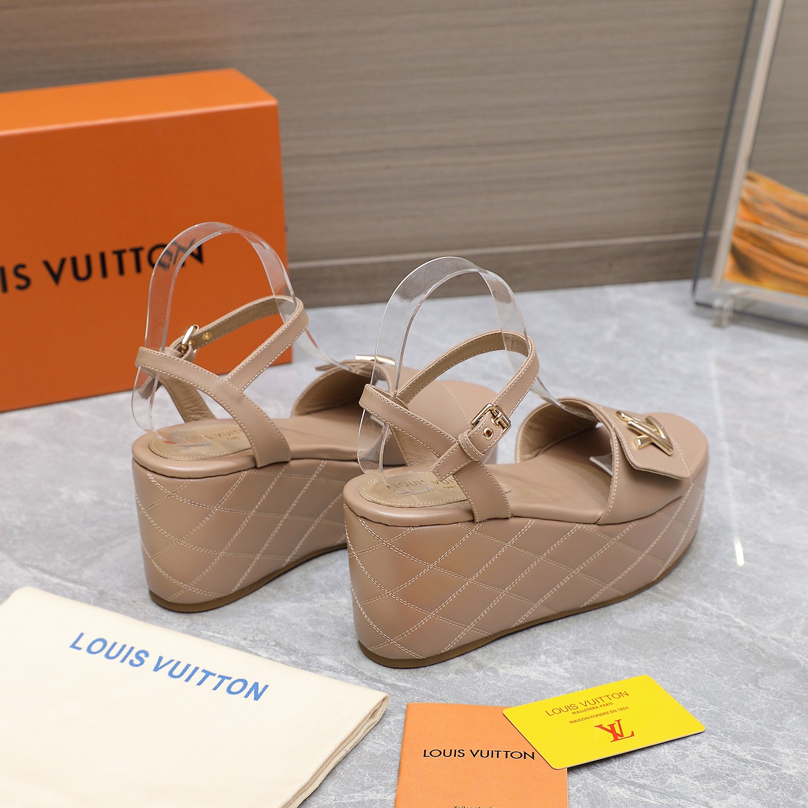 Louis Vuitton Women's Shake Platform Wedge Sandals, Beige Leather, Size 35-40 4 a1734614235246 1726