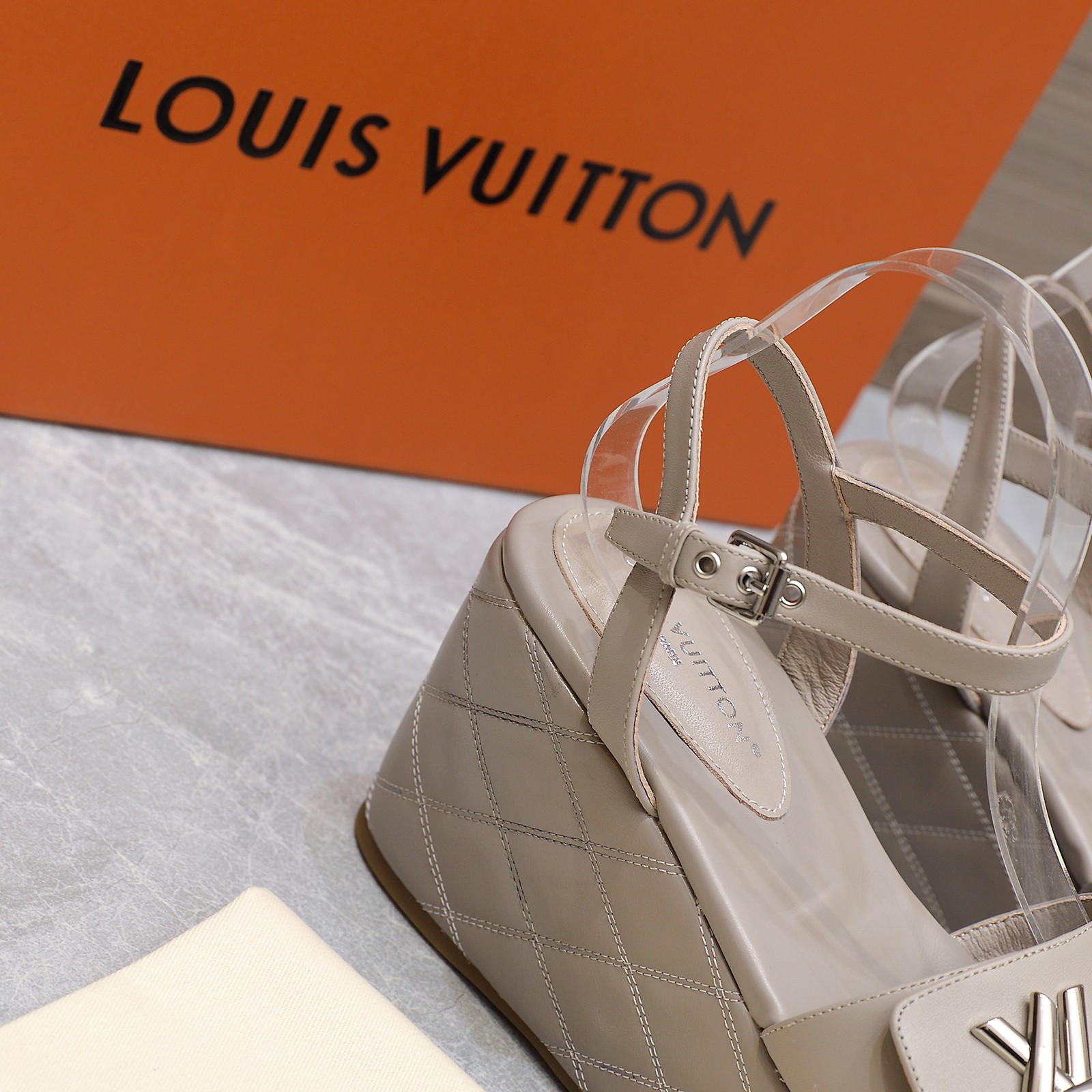 Louis Vuitton Women's Shake Wedge Sandals with LV Signature, Beige Leather 10 a1734614504455 1353