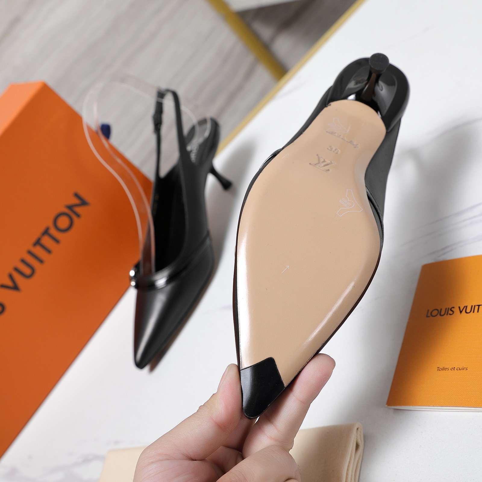 Louis Vuitton Urban Twist Slingback Pumps, Leather Kitten Heel, Pointed Toe 8 a1736413421769 7427