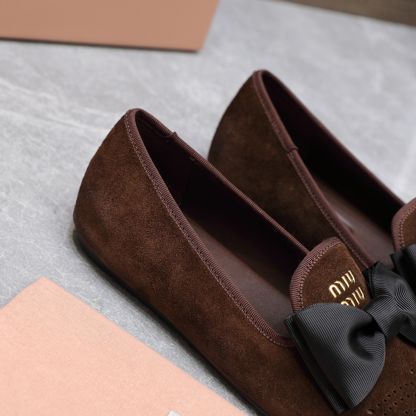 Miu Miu Bow Accent Suede Loafers - Elegant and Cute, Perfect for Any Occasion 7 a1736429081737 1572
