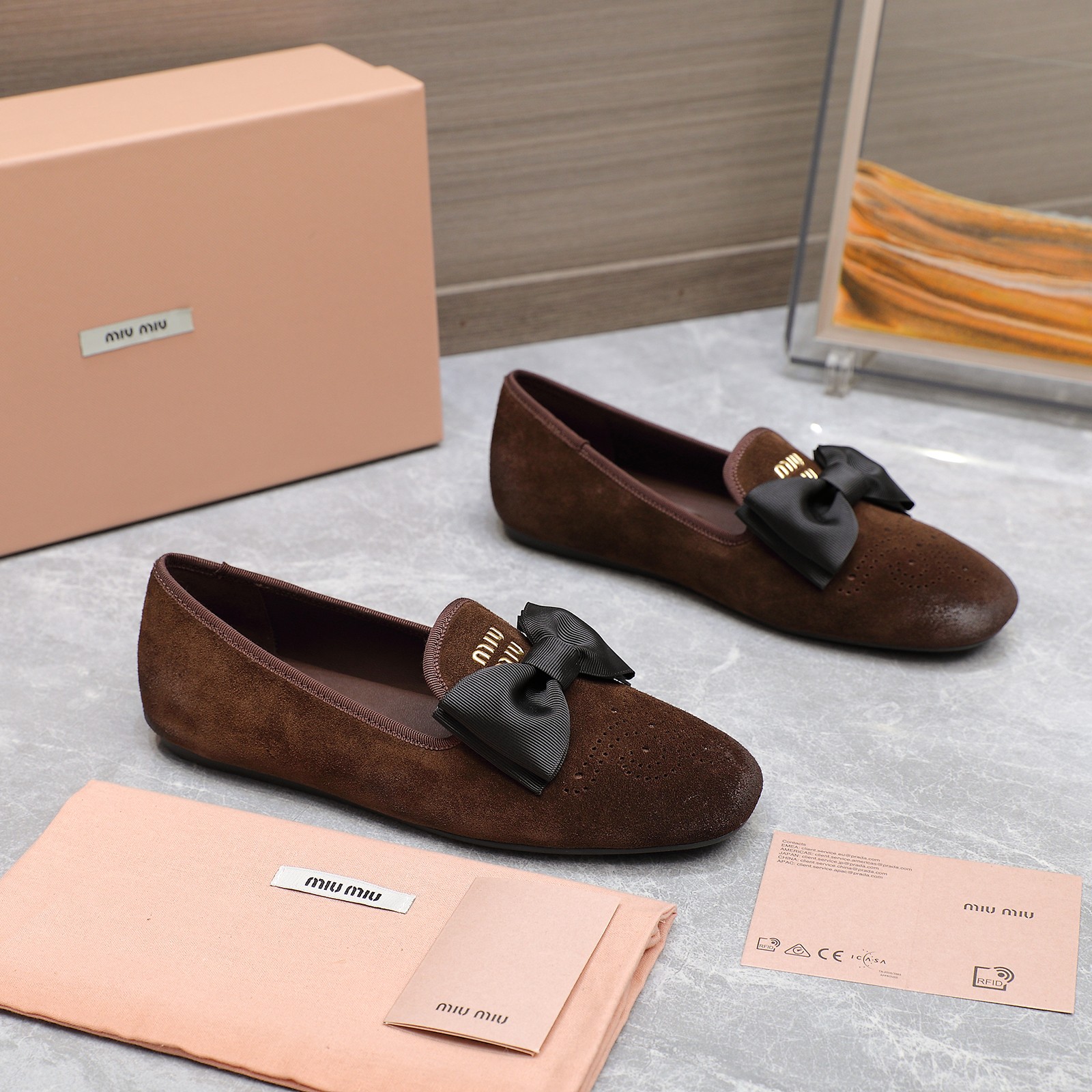 Miu Miu Bow Accent Suede Loafers - Elegant and Cute, Perfect for Any Occasion 4 a1736429081809 8007