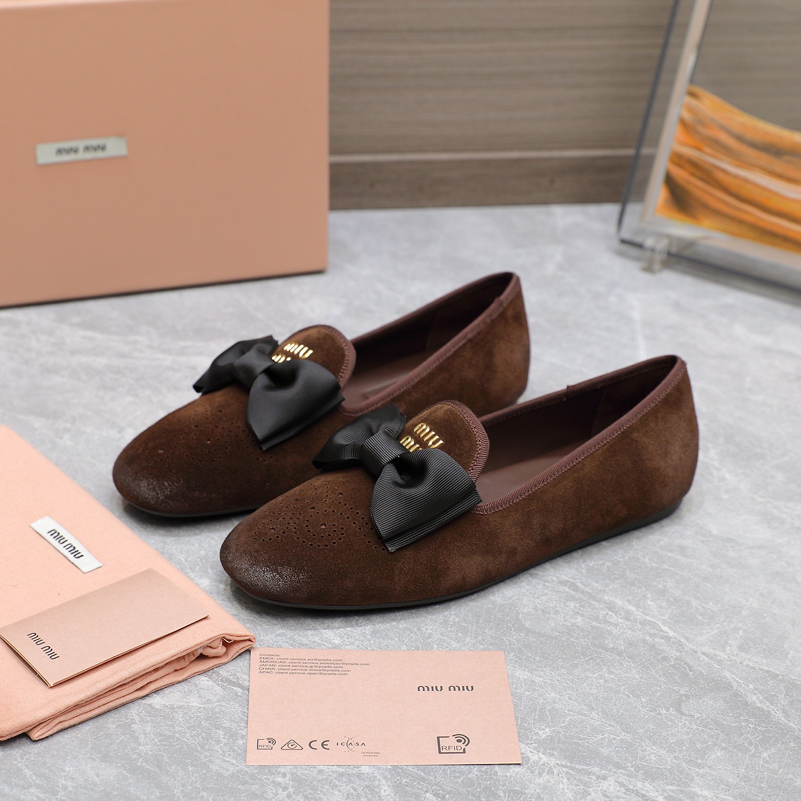Miu Miu Bow Accent Suede Loafers - Elegant and Cute, Perfect for Any Occasion 5 a1736429081842 6888