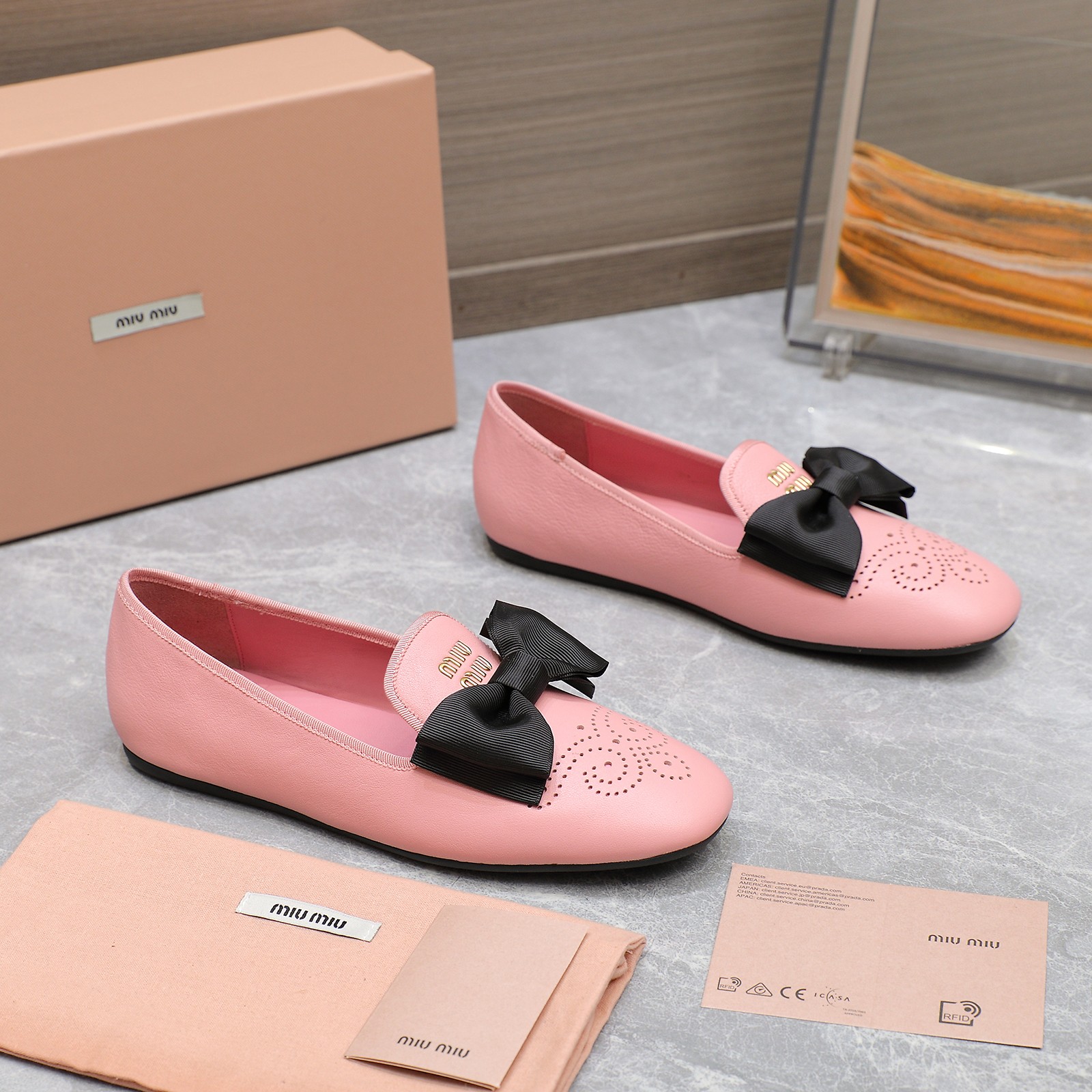 Miu Miu Bow-Embellished Leather Loafers Ballet Flats Slip-Ons 7 a1736429131742 2326