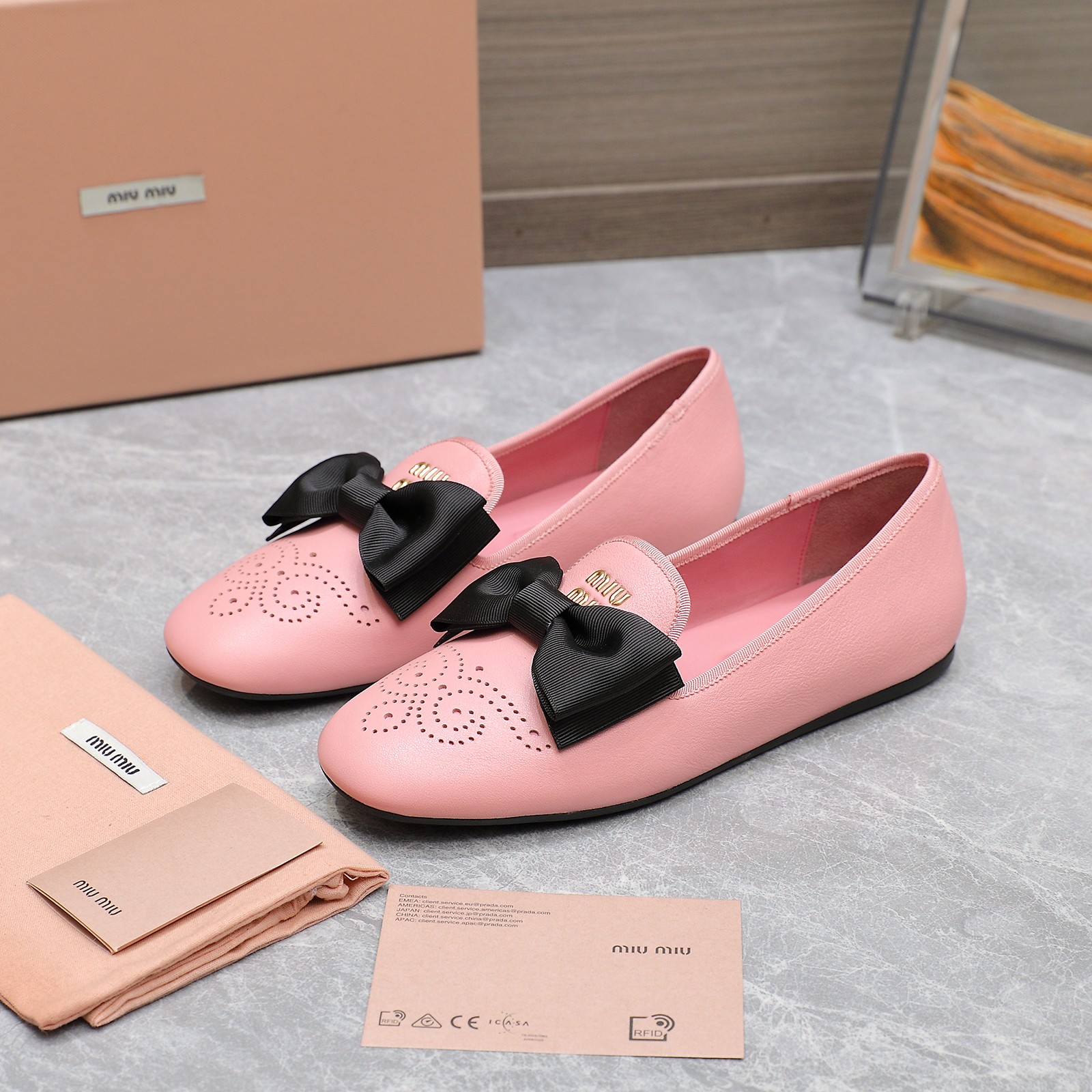 Miu Miu Bow-Embellished Leather Loafers Ballet Flats Slip-Ons 4 a1736429131838 2200
