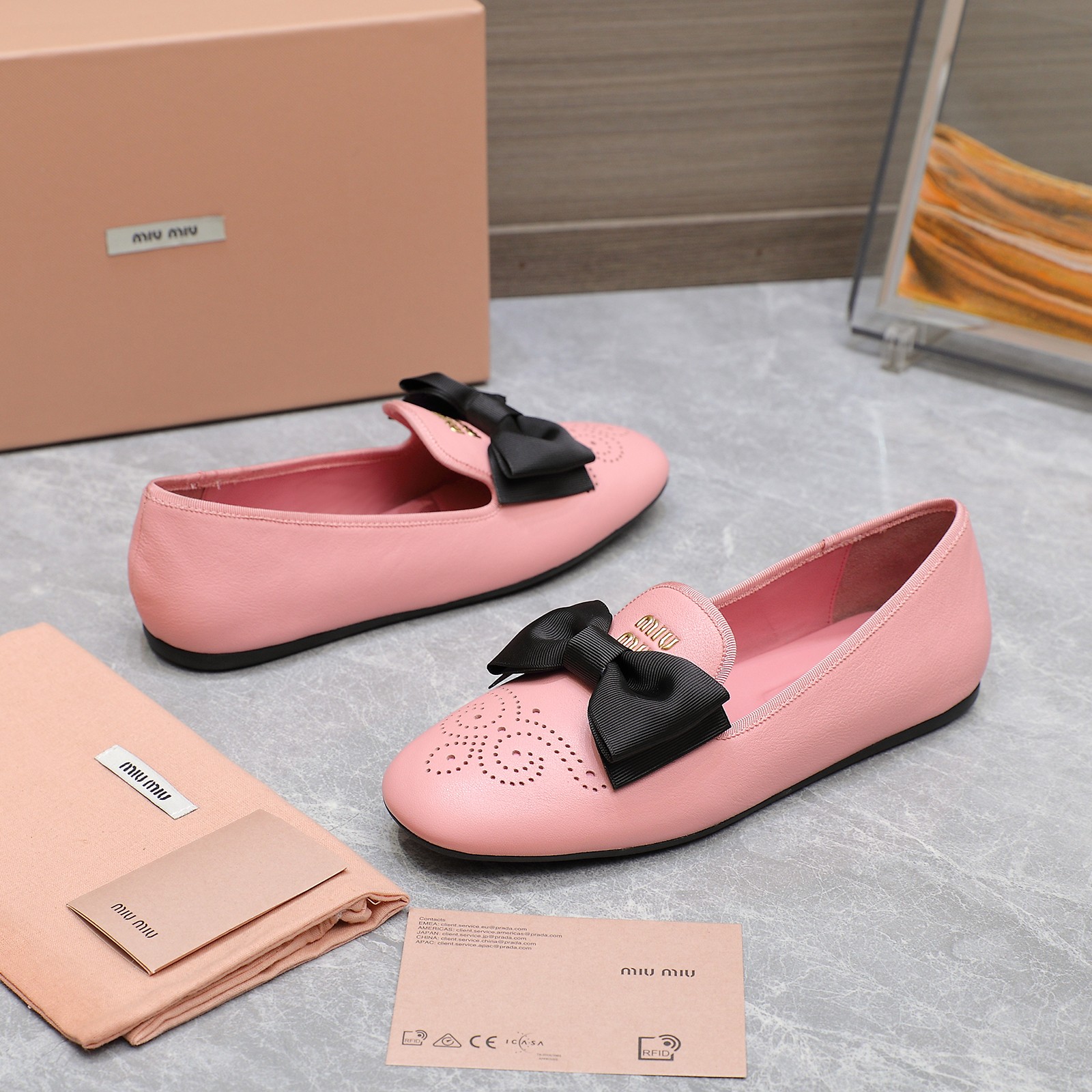 Miu Miu Bow-Embellished Leather Loafers Ballet Flats Slip-Ons 5 a1736429133693 3070