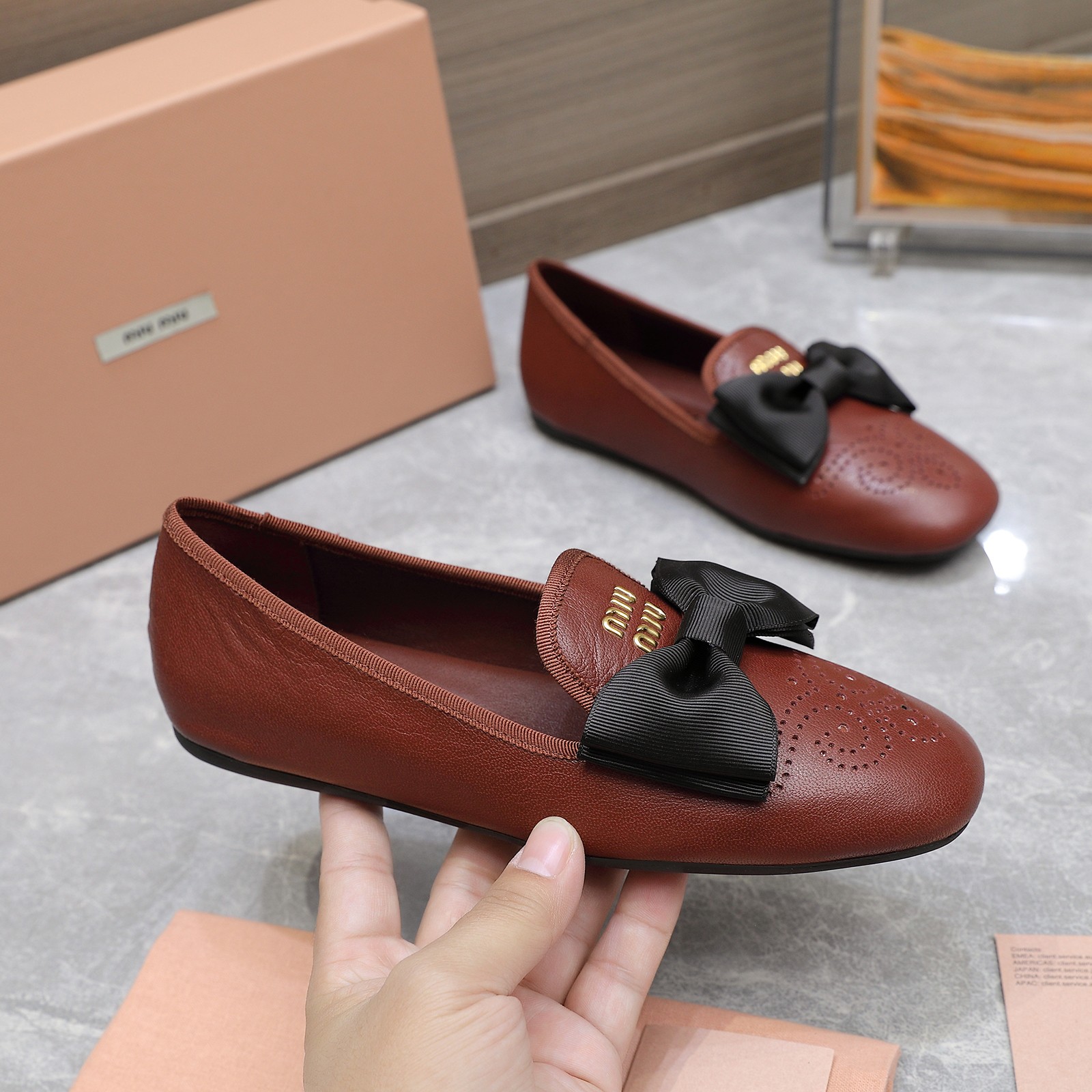 Miu Miu Bow-Embellished Perforated Leather Loafers Ballet Flats