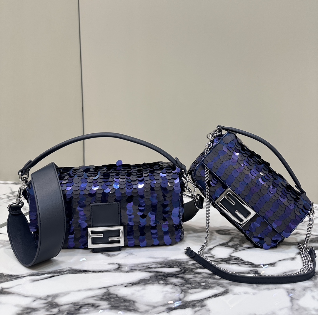 Size comparison chart ~ The big news is coming to Xiaogui FENDI Fendi women's bag series Baguette handmade sequined baguette bag crossbody bag ba