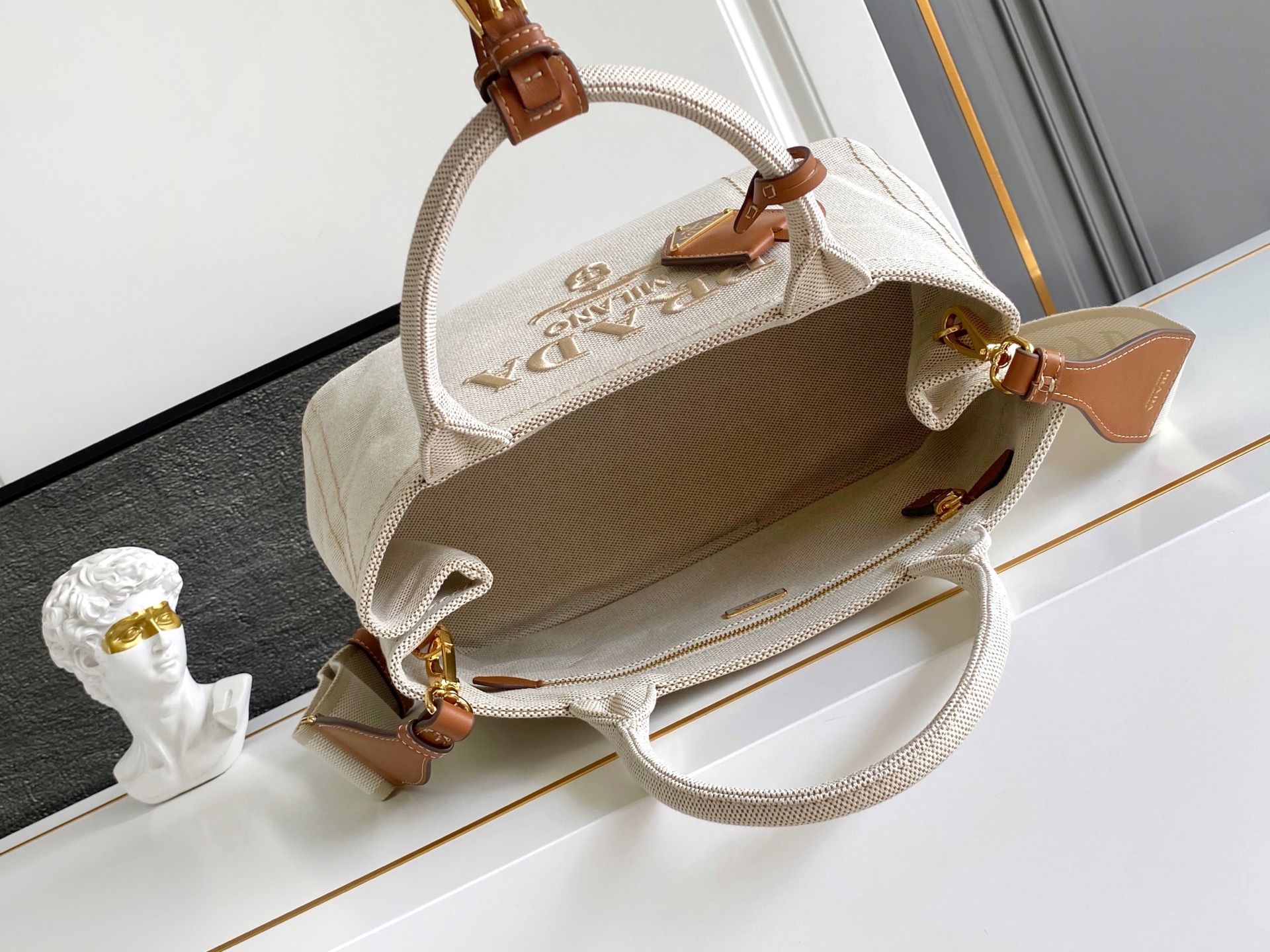 Prada Linen Canvas Gardener Tote Bag, Beige, 33x19x20cm 9 i1750984835827 5431 0 7