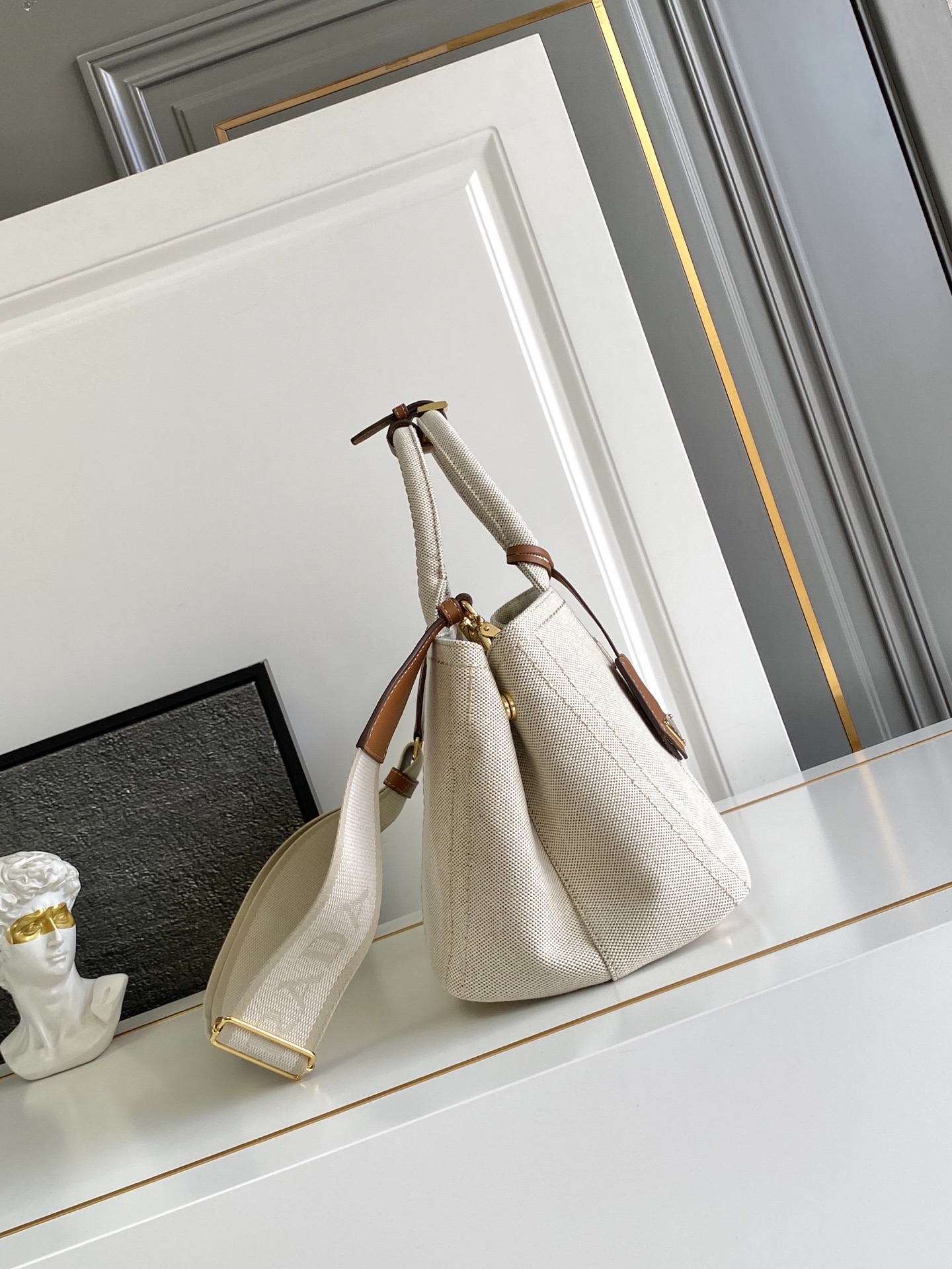 Prada Linen Canvas Gardener Tote Bag, Beige, 33x19x20cm 3 i1750984836168 1519 0 1