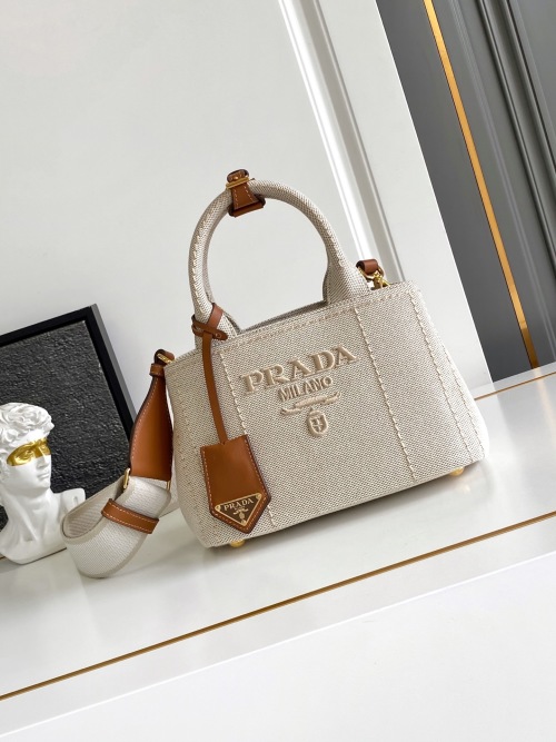 Prada Garden Bag: Mini Tote Bag in Linen Canvas with Leather Trim 1 Prada Garden Bag: Mini Tote Bag in Linen Canvas with Leather Trim