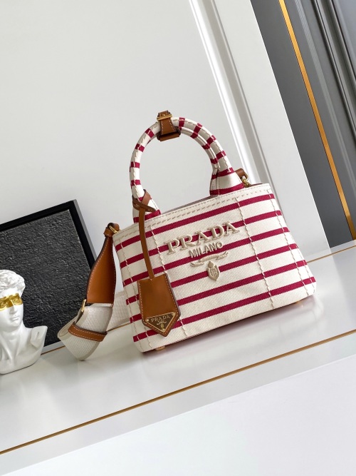 Pradaa Gardener Bag, Striped Cotton Canvas Mini Tote with Leather Trim 1 Pradaa Gardener Bag, Striped Cotton Canvas Mini Tote with Leather Trim