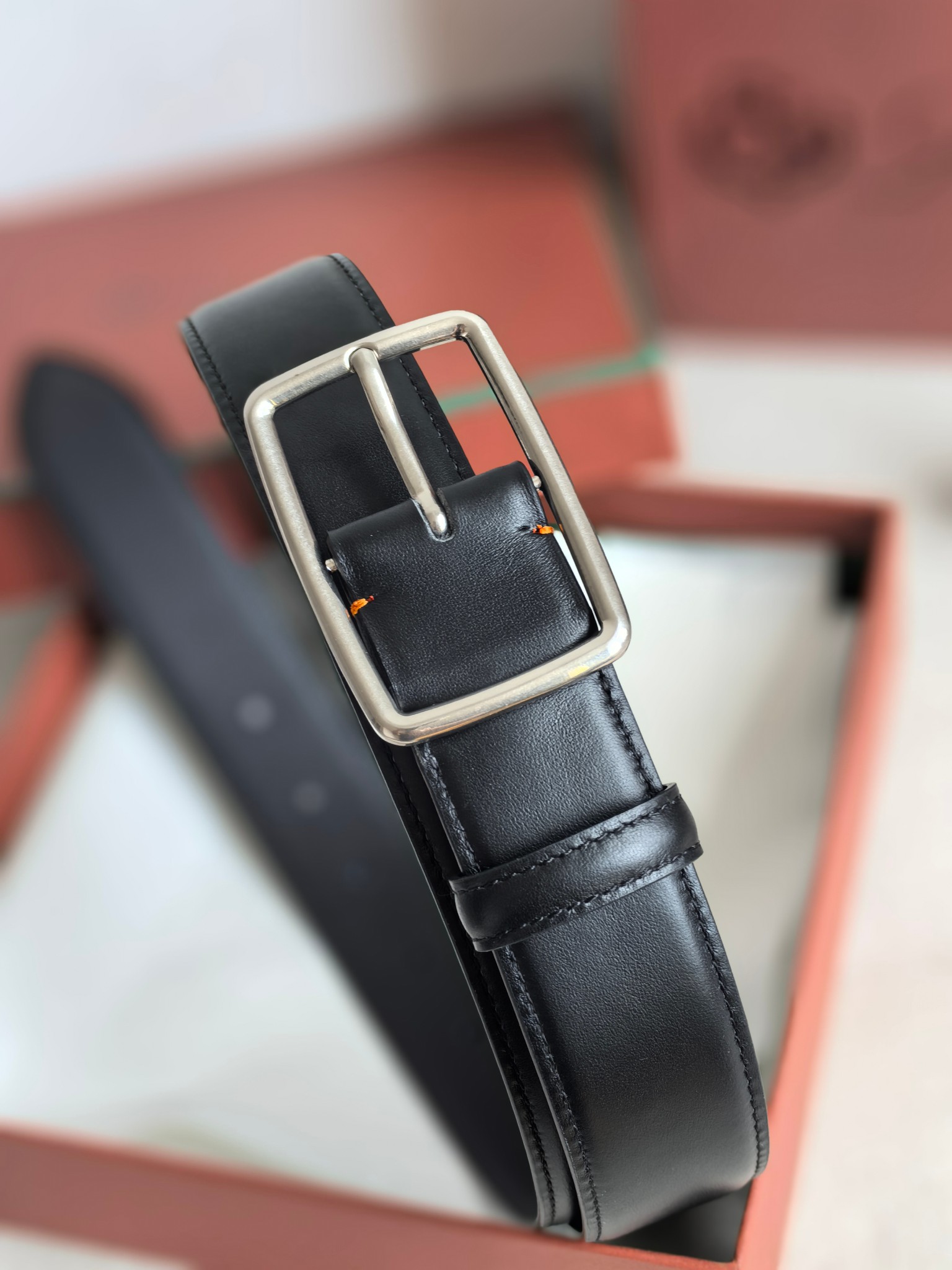 Loro Piana Men's Black Leather Belt with Silver Buckle, 3.5cm Width 3 a1742002952509 2218