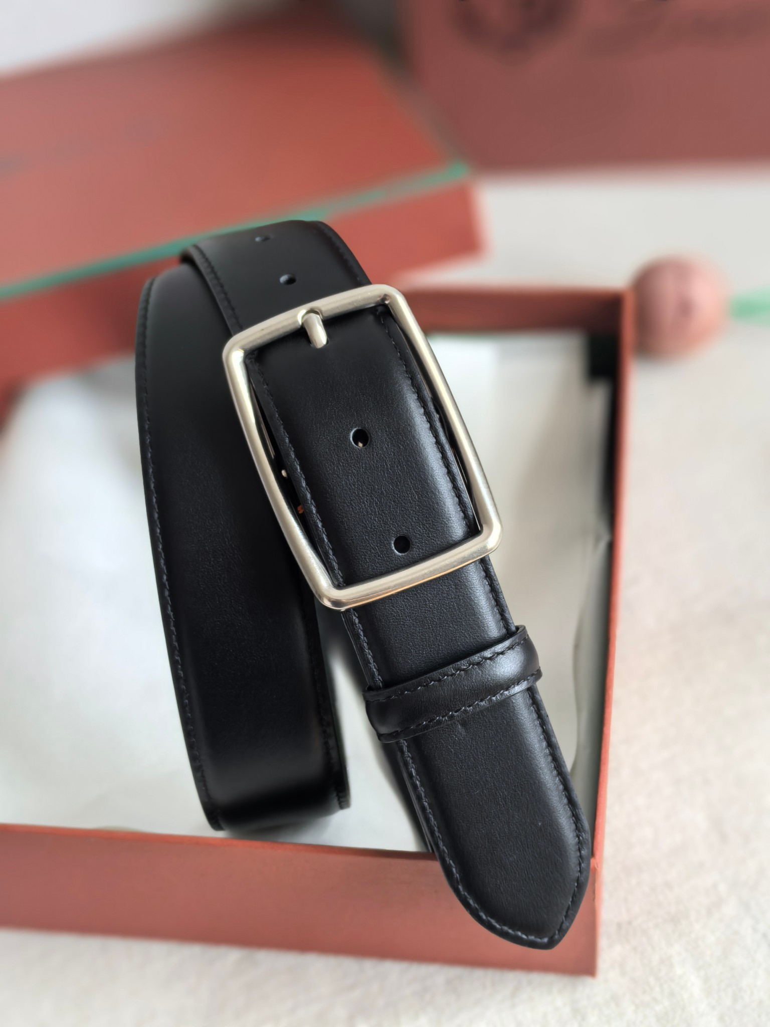 Loro Piana Men's Black Leather Belt with Silver Buckle, 3.5cm Width 1 a1742002952509 5765