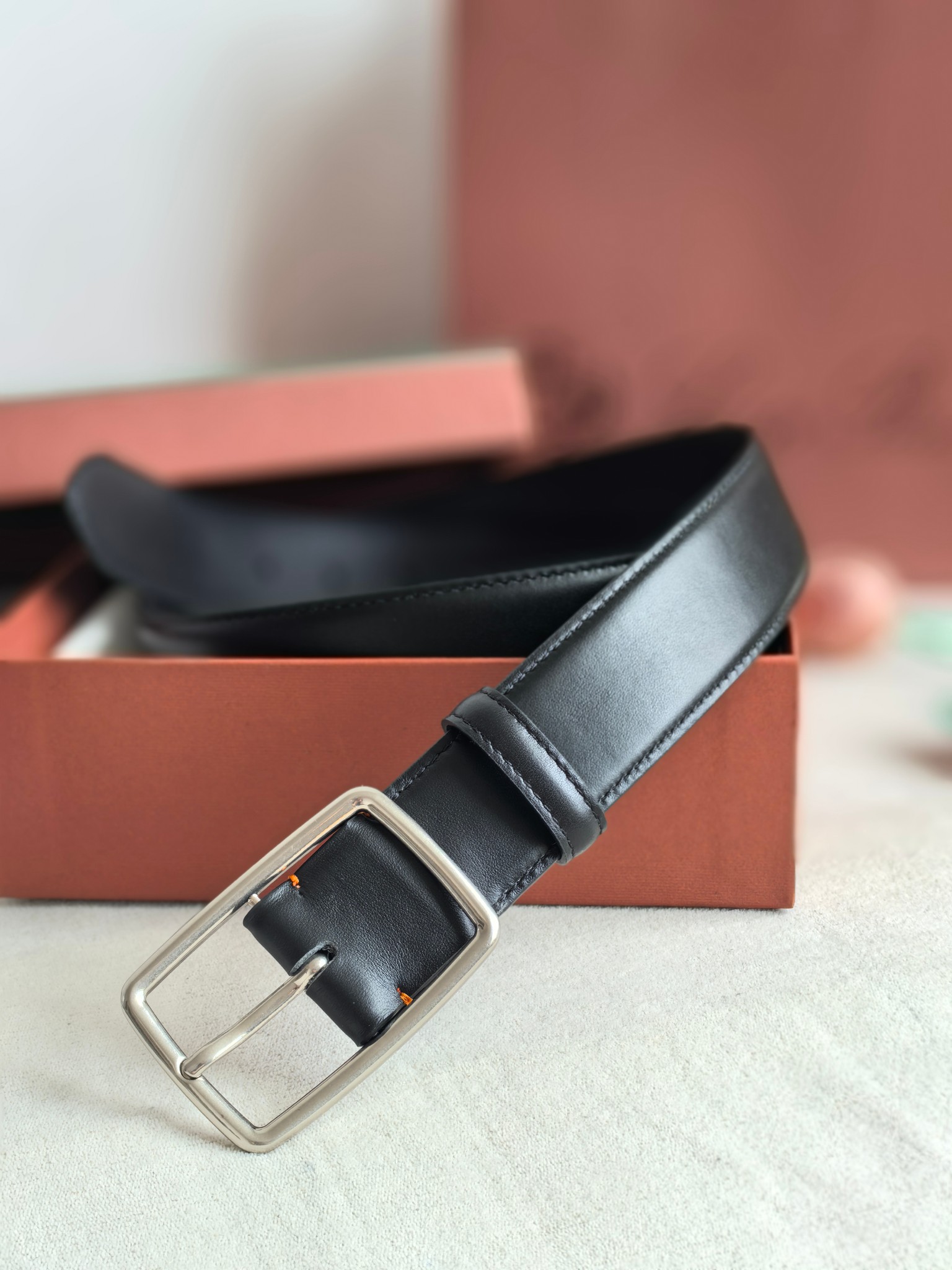 Loro Piana Men's Black Leather Belt with Silver Buckle, 3.5cm Width 4 a1742002952514 1151