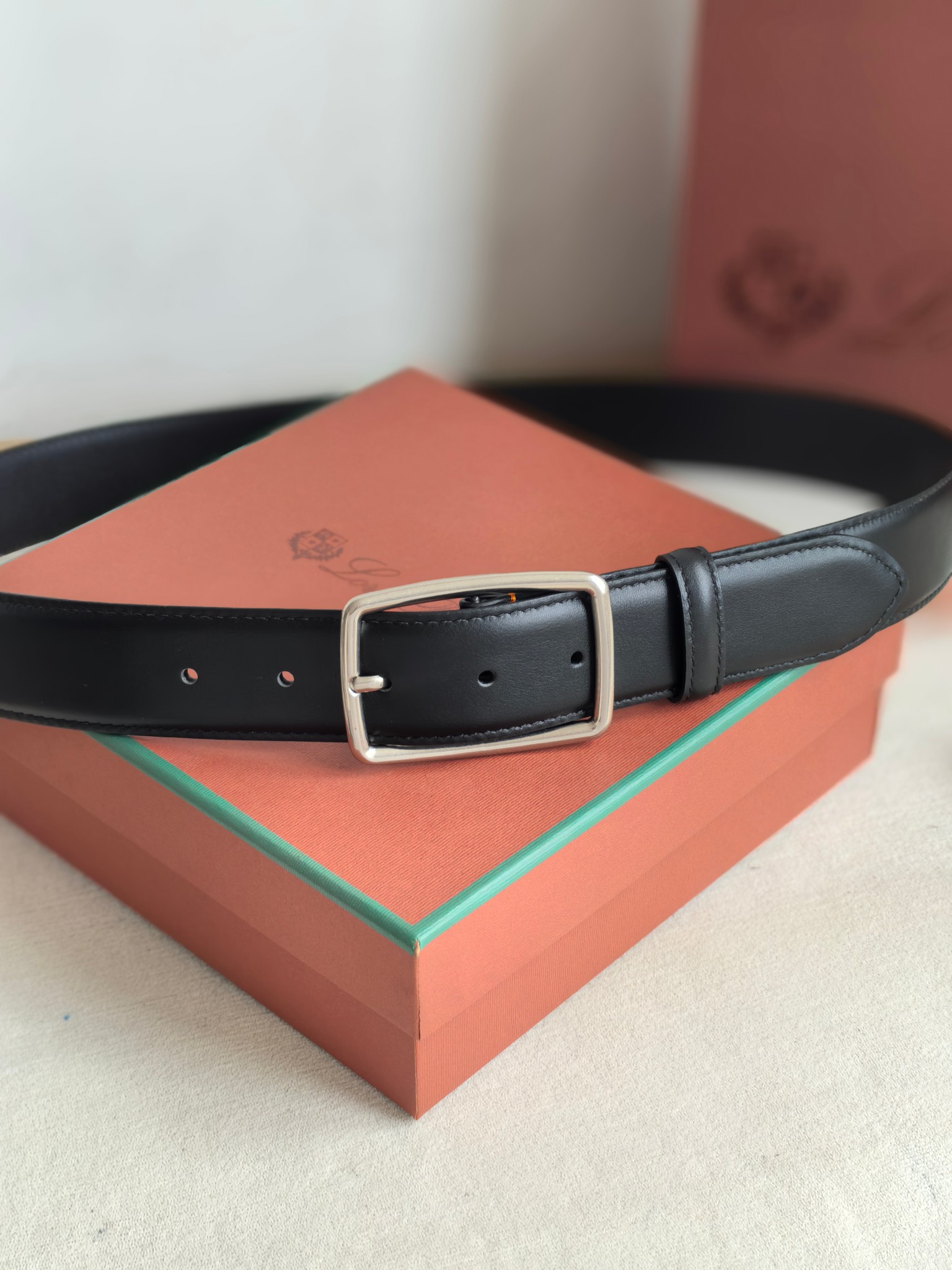 Loro Piana Men's Black Leather Belt with Silver Buckle, 3.5cm Width 5 a1742002952837 2307