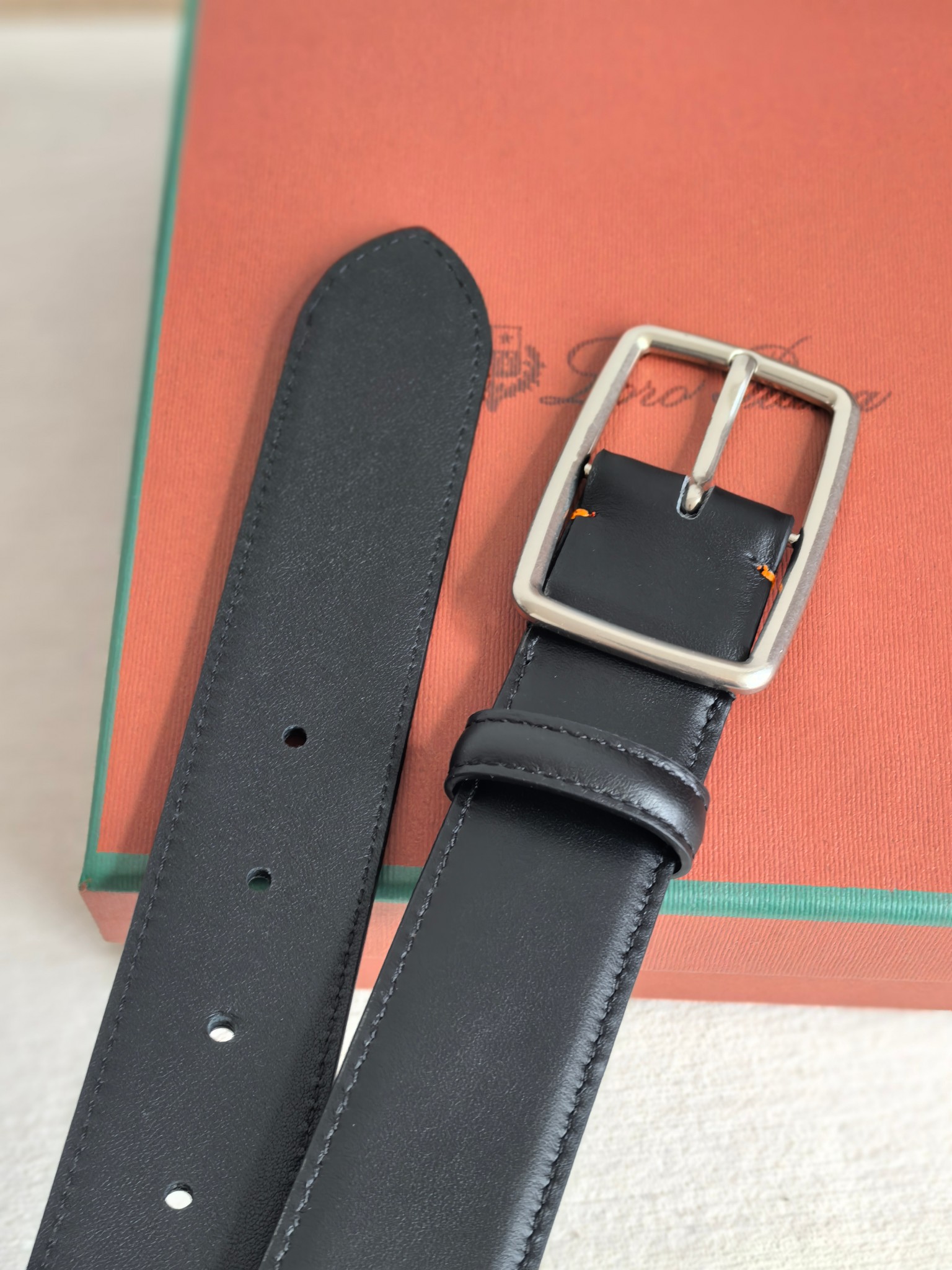 Loro Piana Men's Black Leather Belt with Silver Buckle, 3.5cm Width 8 a1742002955703 7564